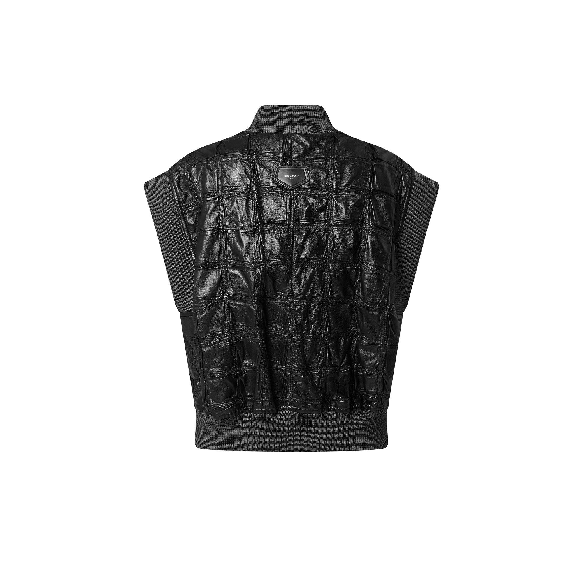 Check Leather Sleeveless Jacket - 3