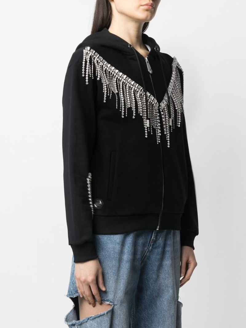 Crystal-fringe hooded zip-up 3
