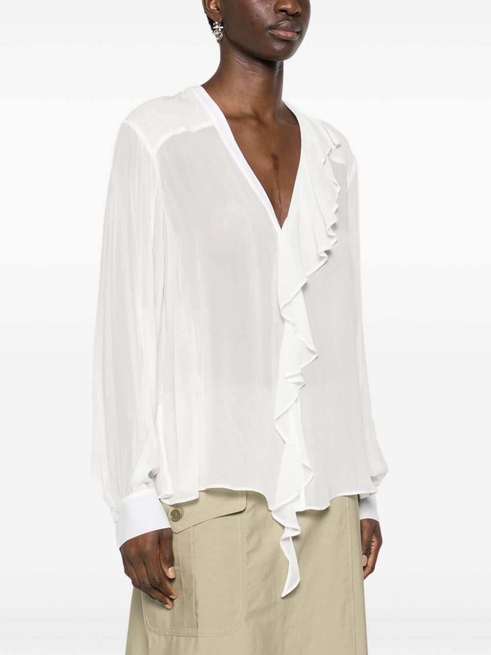 ruffle-trim georgette blouse - 3