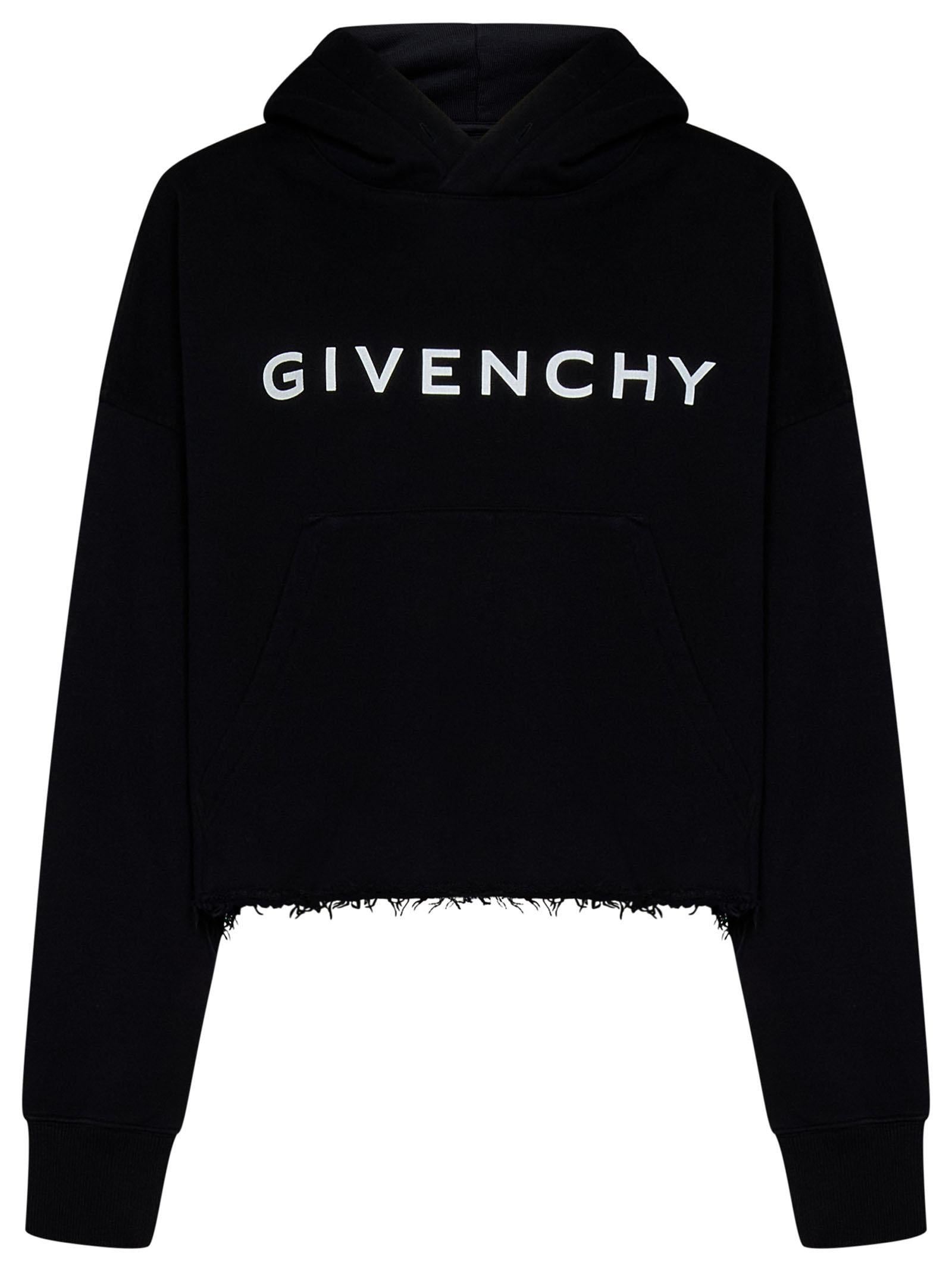 Black brushed cotton cropped oversize hoodie with Archetype signature at chest. - 1