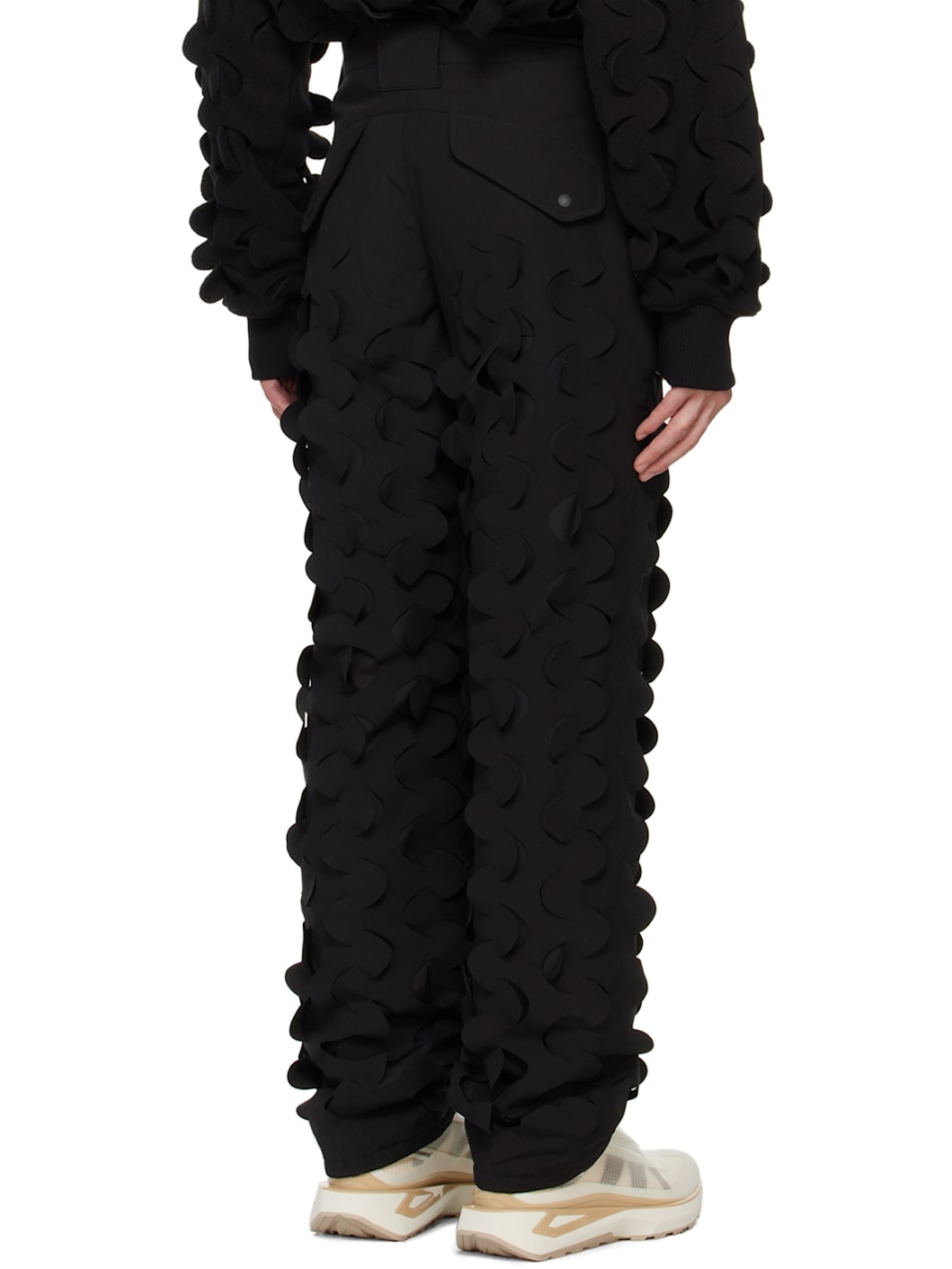 Black Laser-Slashed Padded Trousers - 3