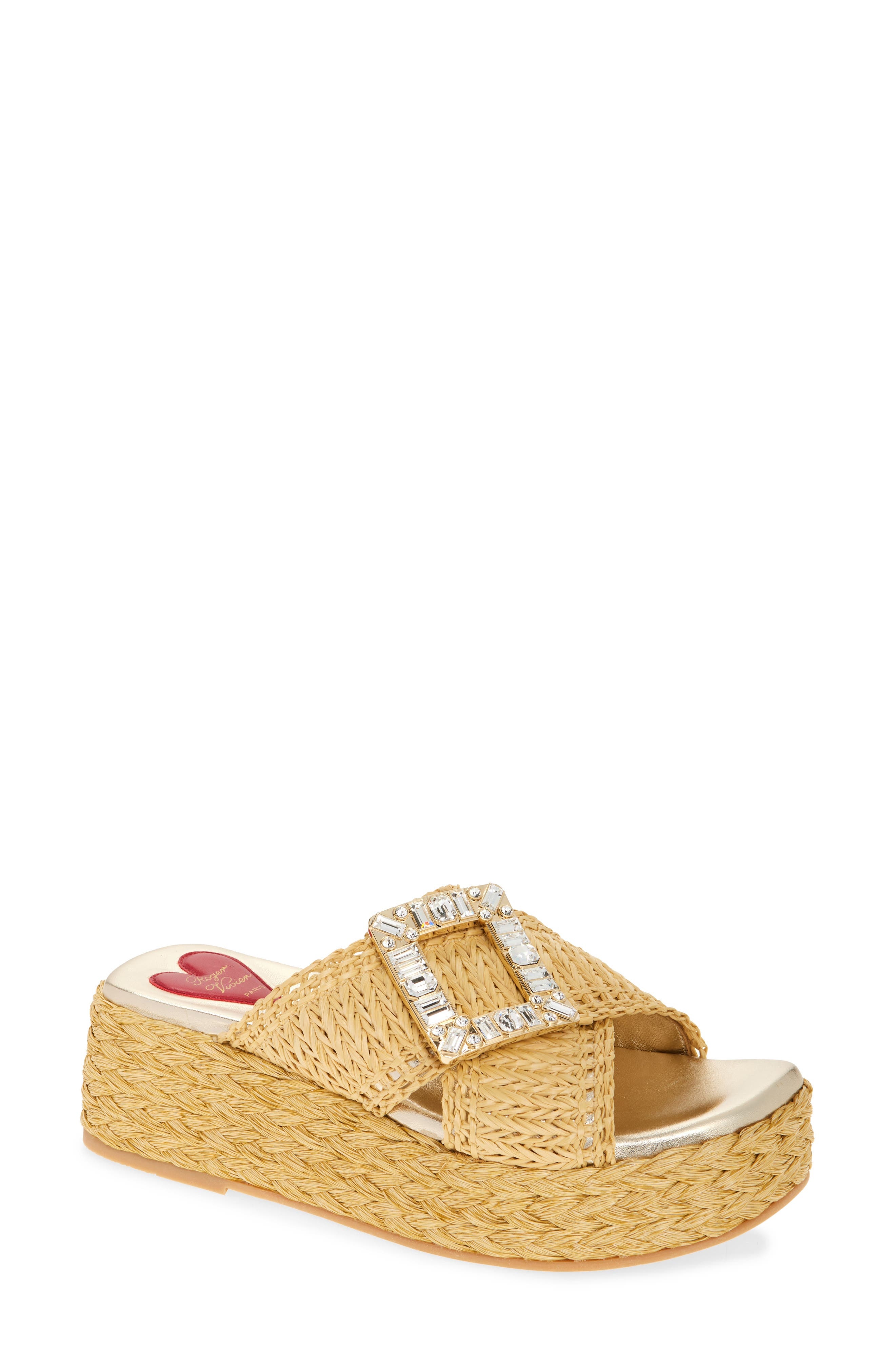 Roger Vivier Espadrille Platform Slide Sandal in Crema Chiaro at Nordstrom - 1