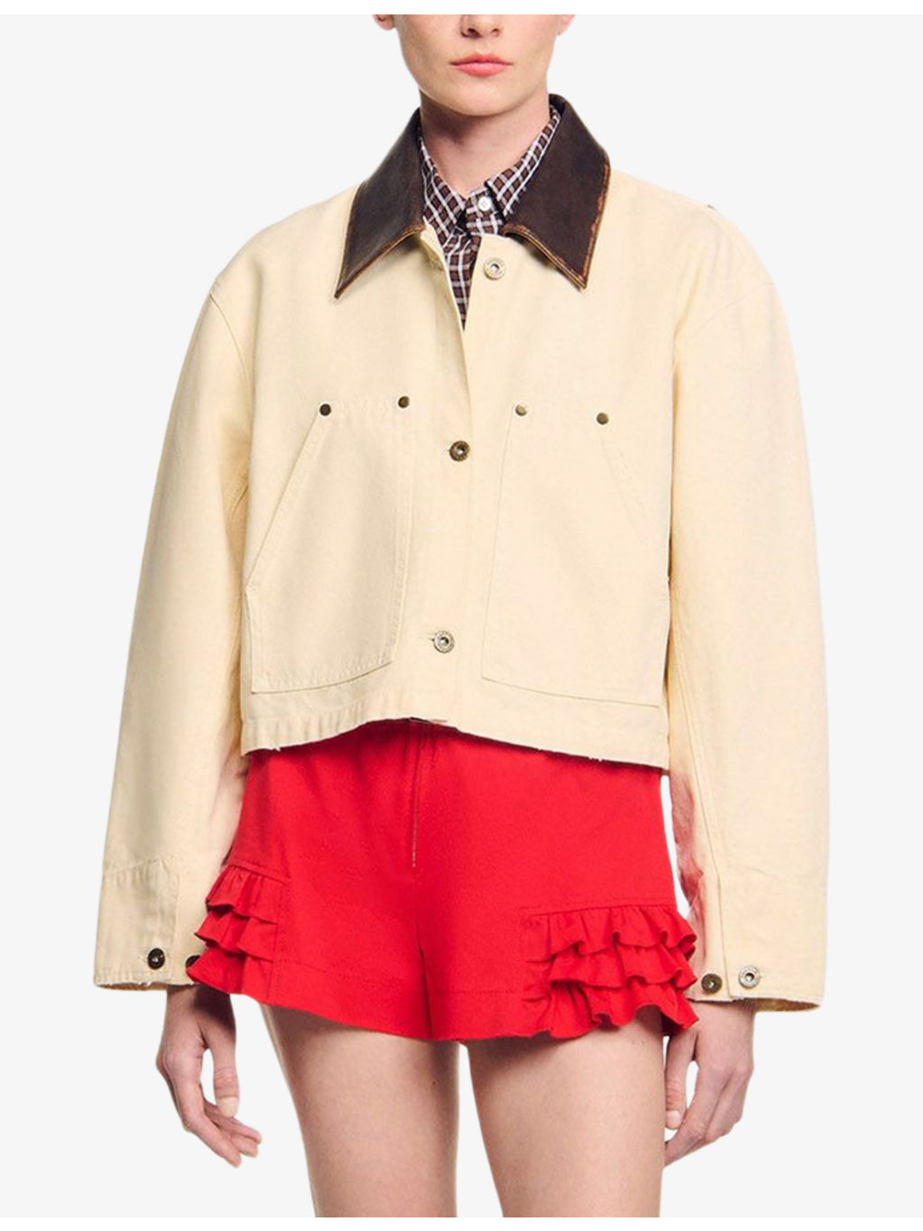 Contrast-Collar Cotton Workwear Jacket - 3