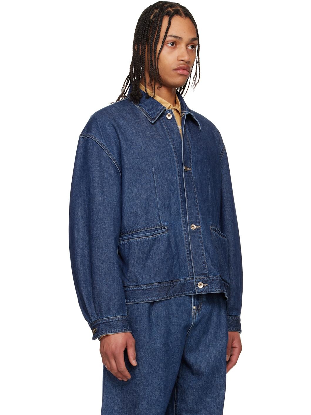 Blue Manipulation Drape Pocket Washed Denim Jacket - 2