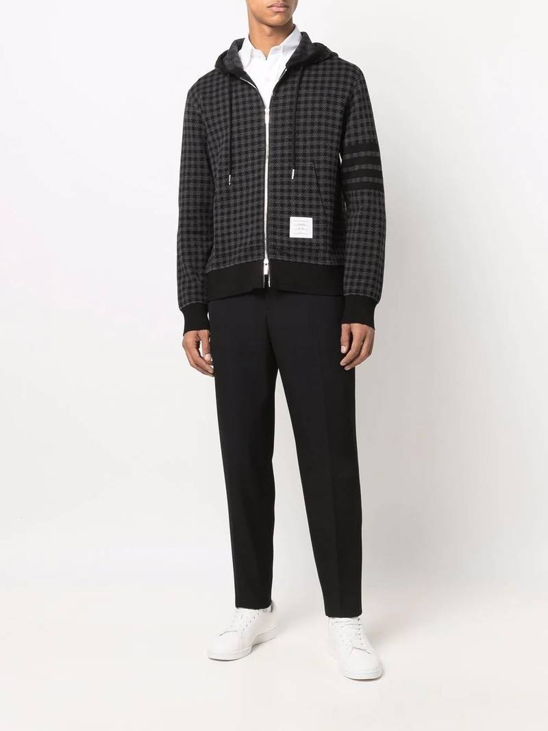 Thom Browne Black Cotton Gunclub Check Jacquard 4-Bar Zip-up Hoodie outlook