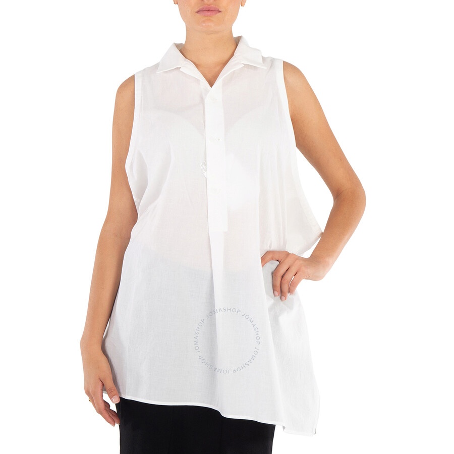Y'S Ladies White Dropped No Sleeves Blouse, Brand Size 2 (Small) - 3