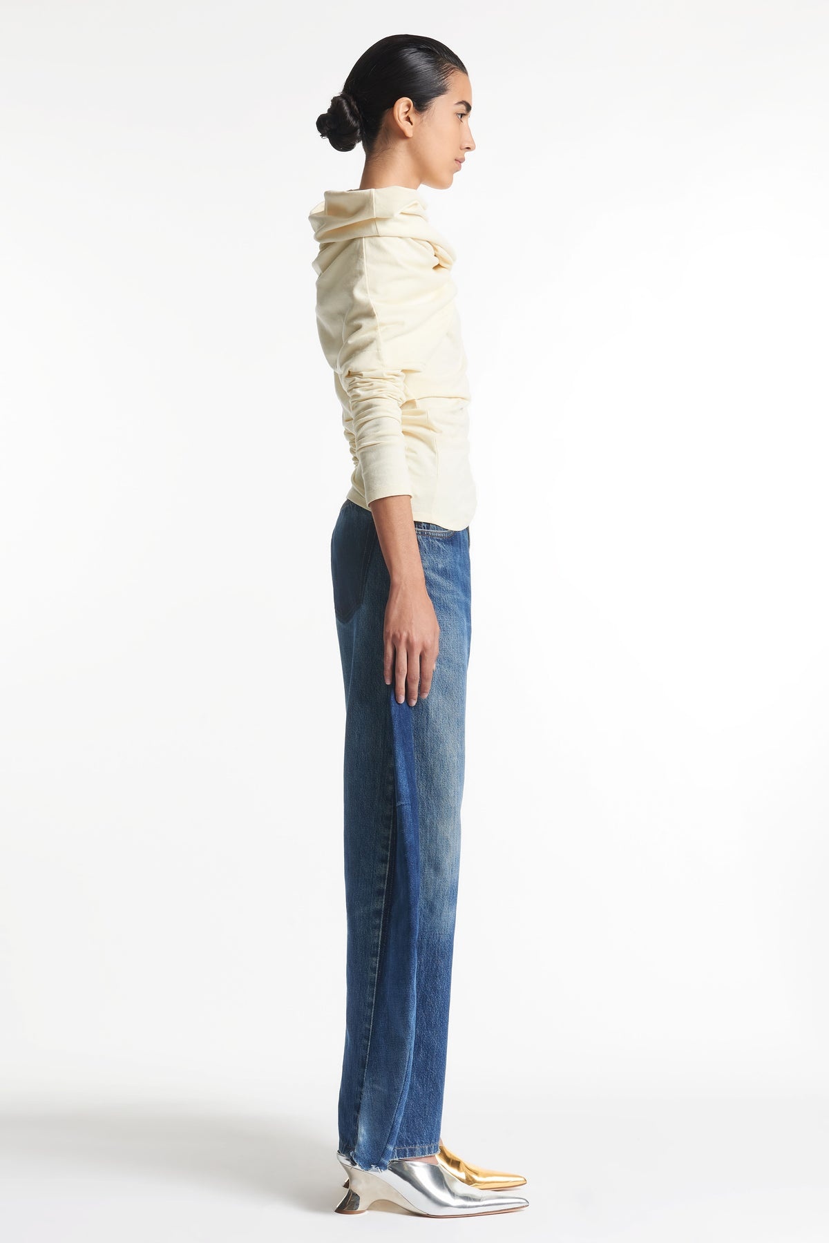 JERSEY COWL NECK TOP IVORY - 3