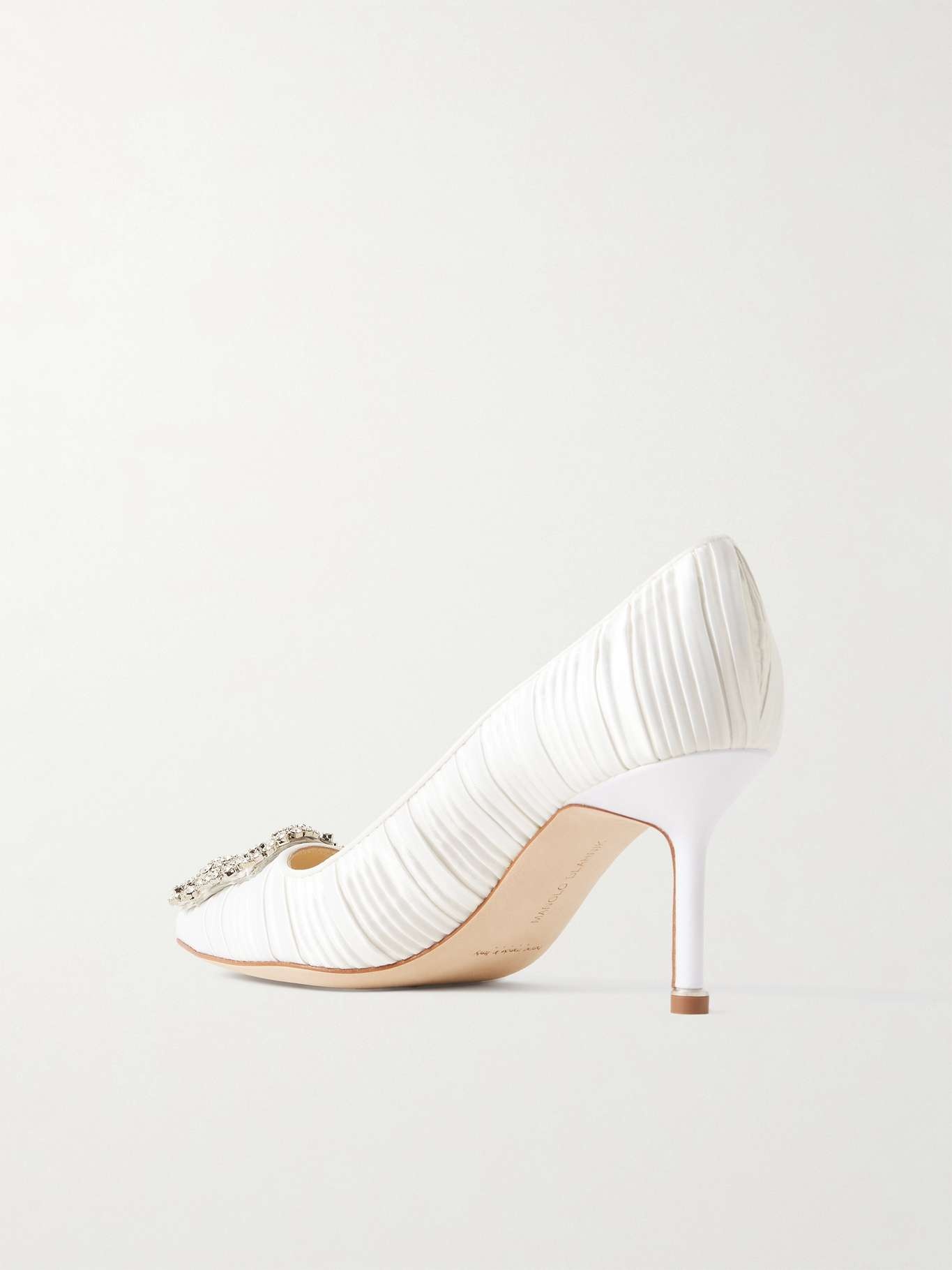Hangisi 70 crystal-embellished pleated satin pumps White - 3