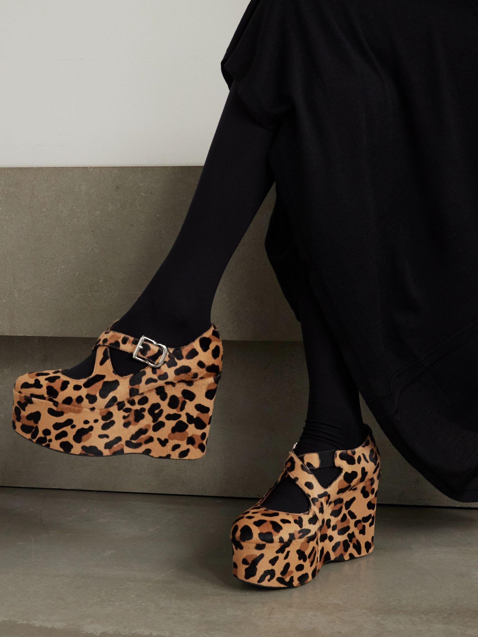 110 leopard-print calf hair platform wedge pumps Leopard print - 2