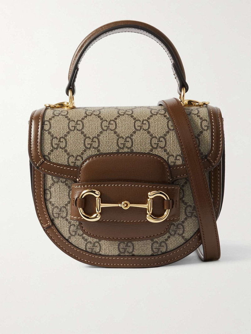 Horsebit 1955 small leather-trimmed printed coated-canvas shoulder bag - 1
