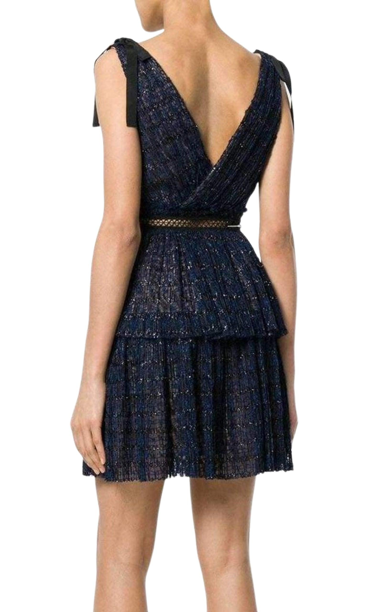 Navy Metallic Pattern Dress - 3