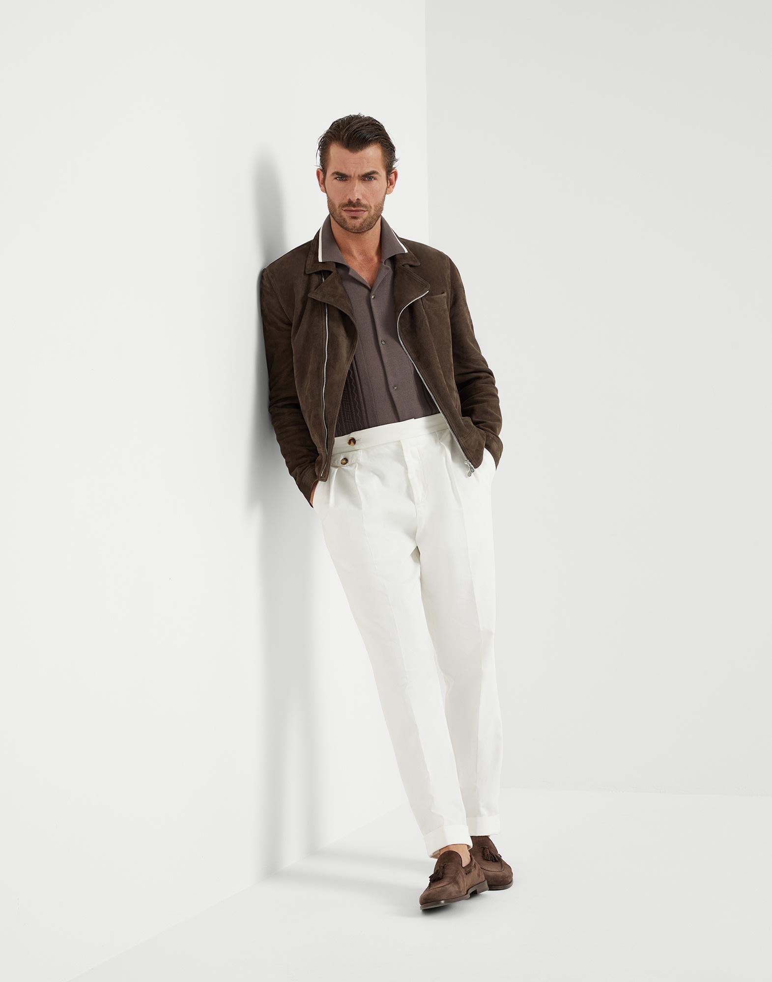 Cotton geometric jacquard knit shirt with short sleeves and camp collar - 5