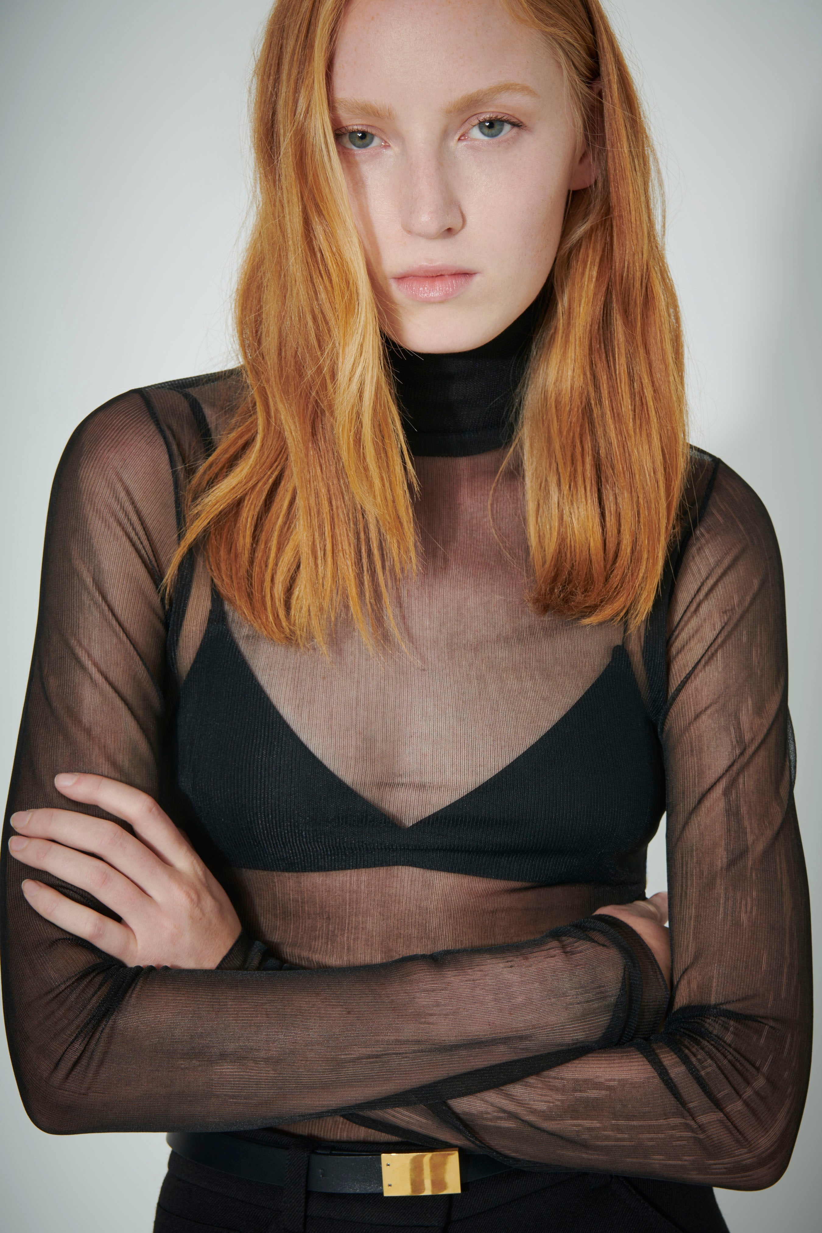 Polo Neck Top in Black - 4