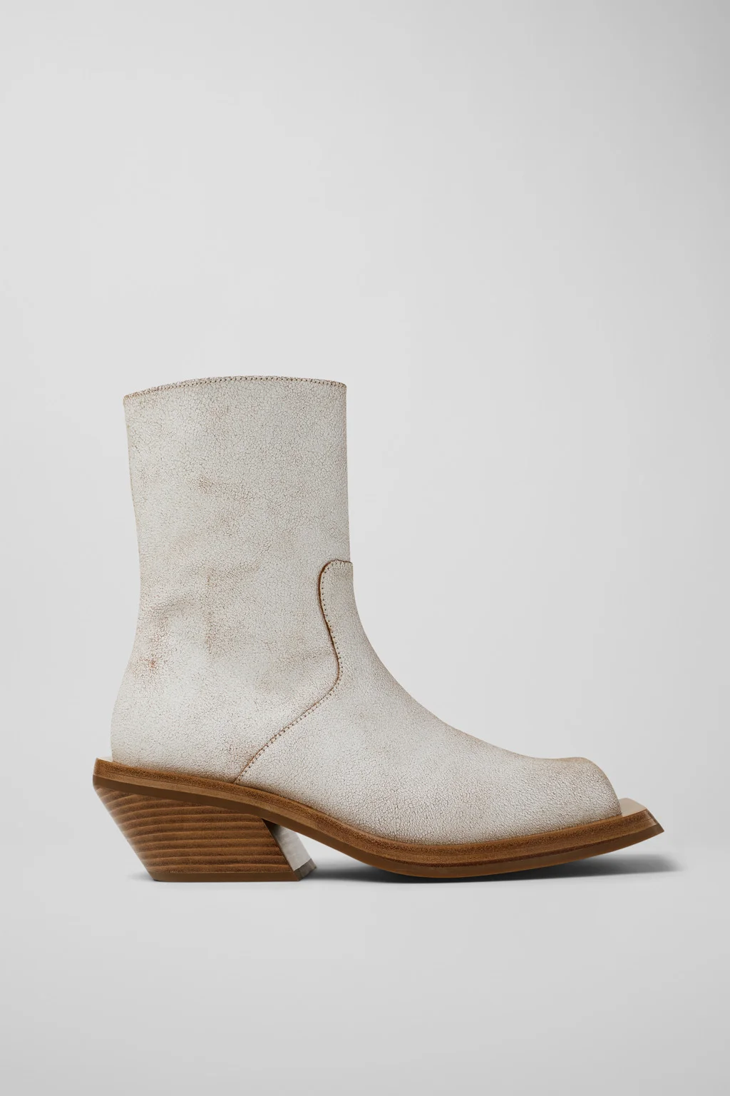 White Cracked Leather Boots - 1