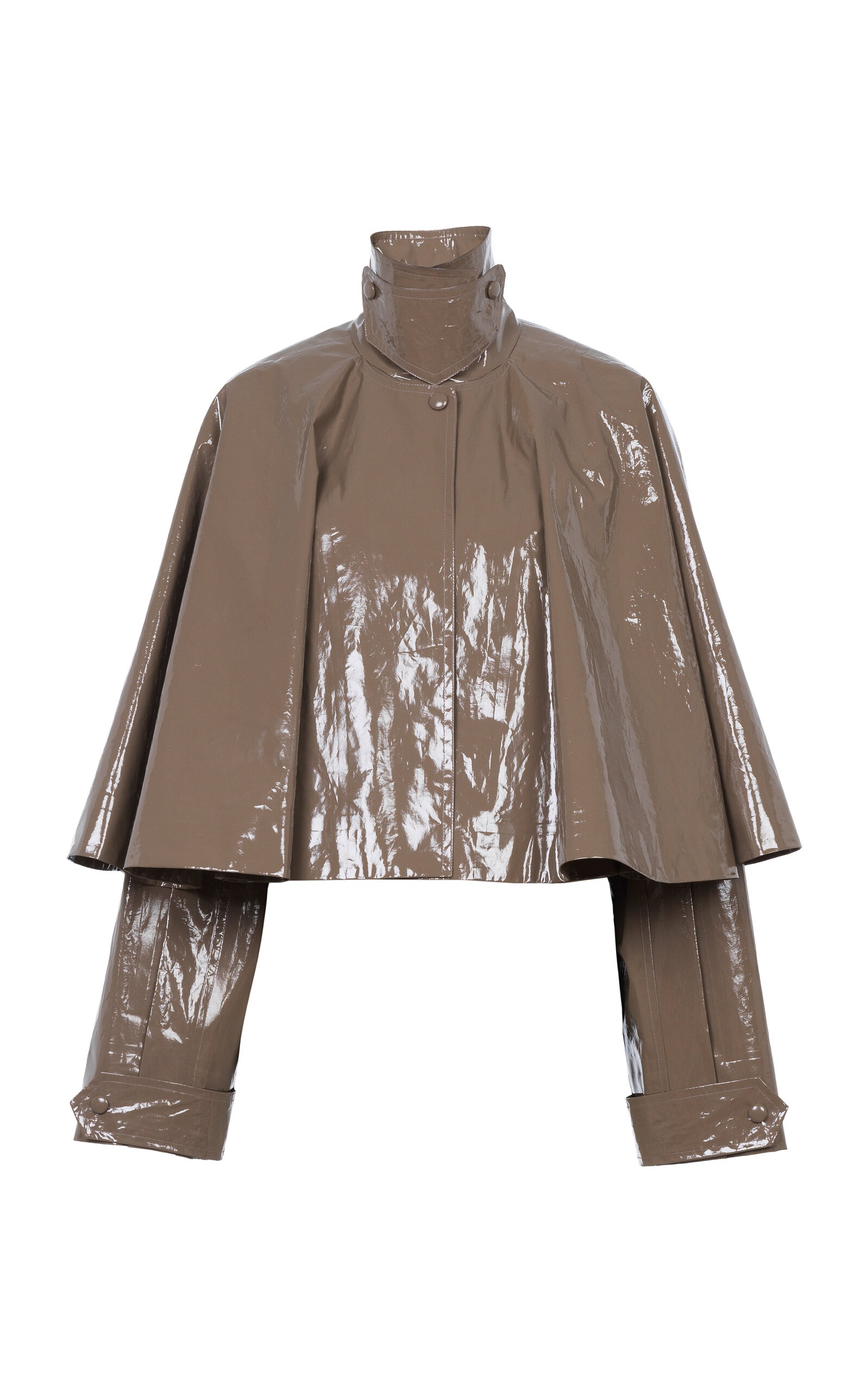 Cropped Lacquered Cotton Capelet taupe - 1