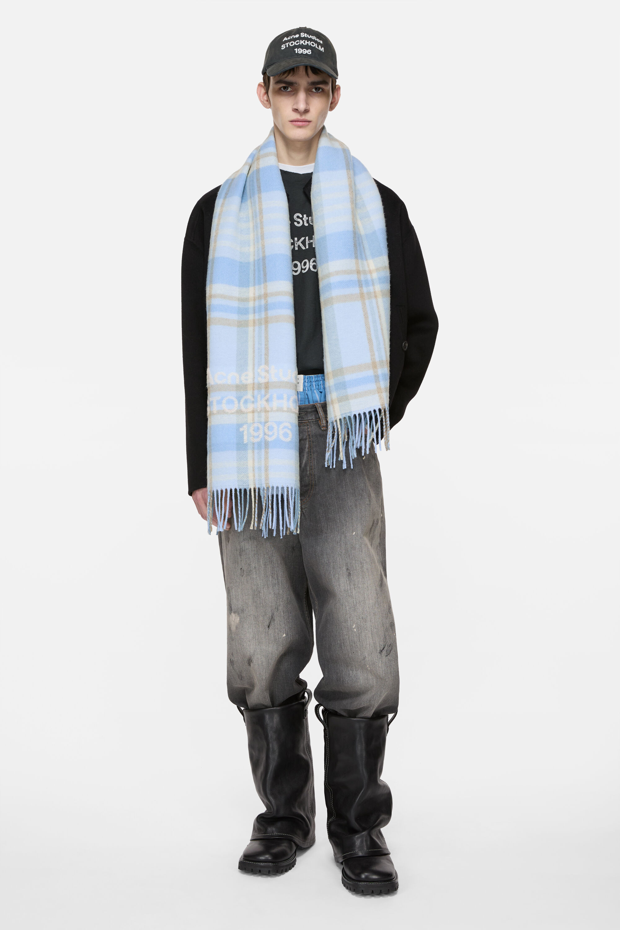 Check logo scarf - Wide - Aqua blue/beige - 3
