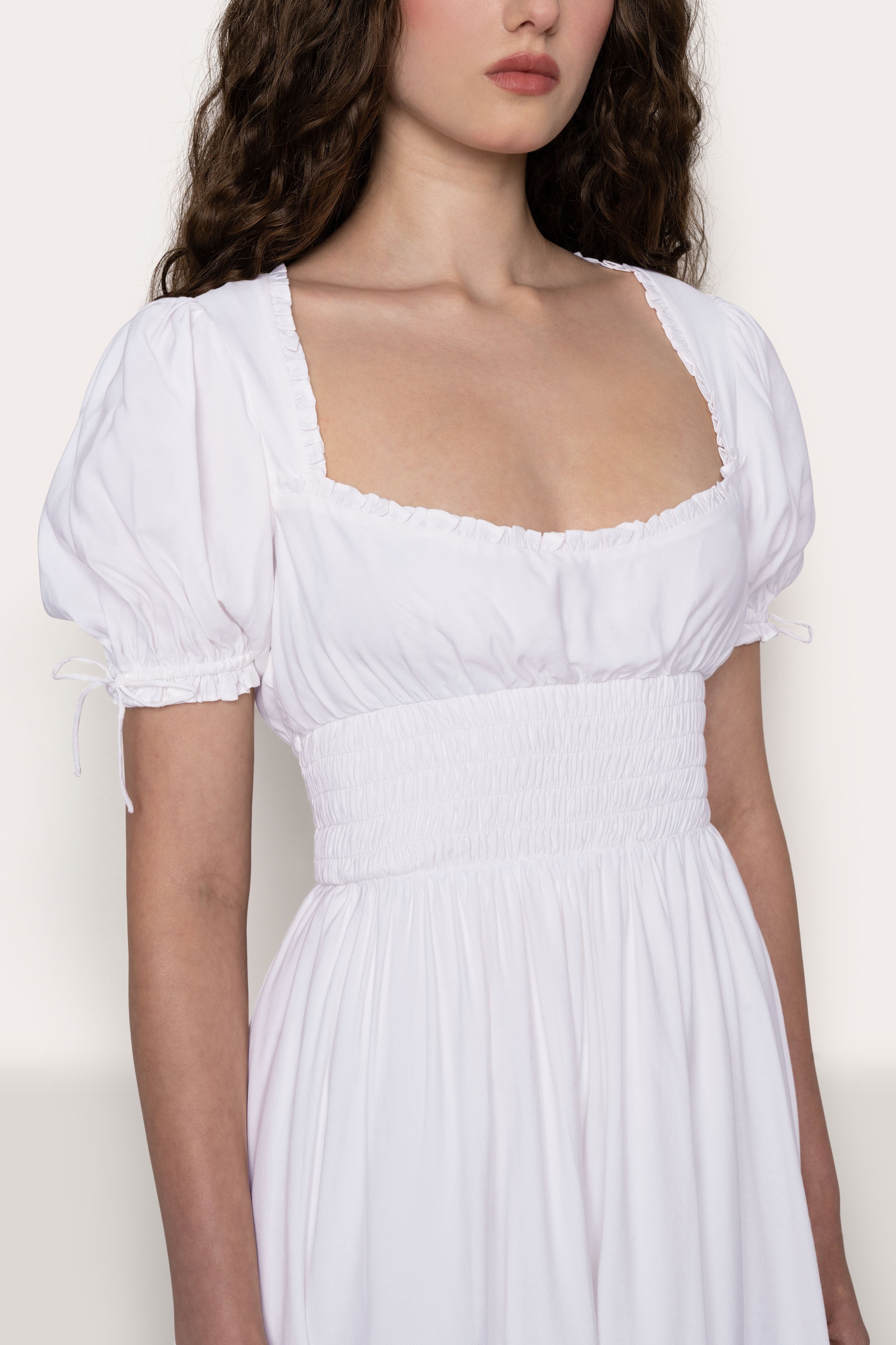 PUFF SLEEVE RUCHED FLARE DRESS - 5