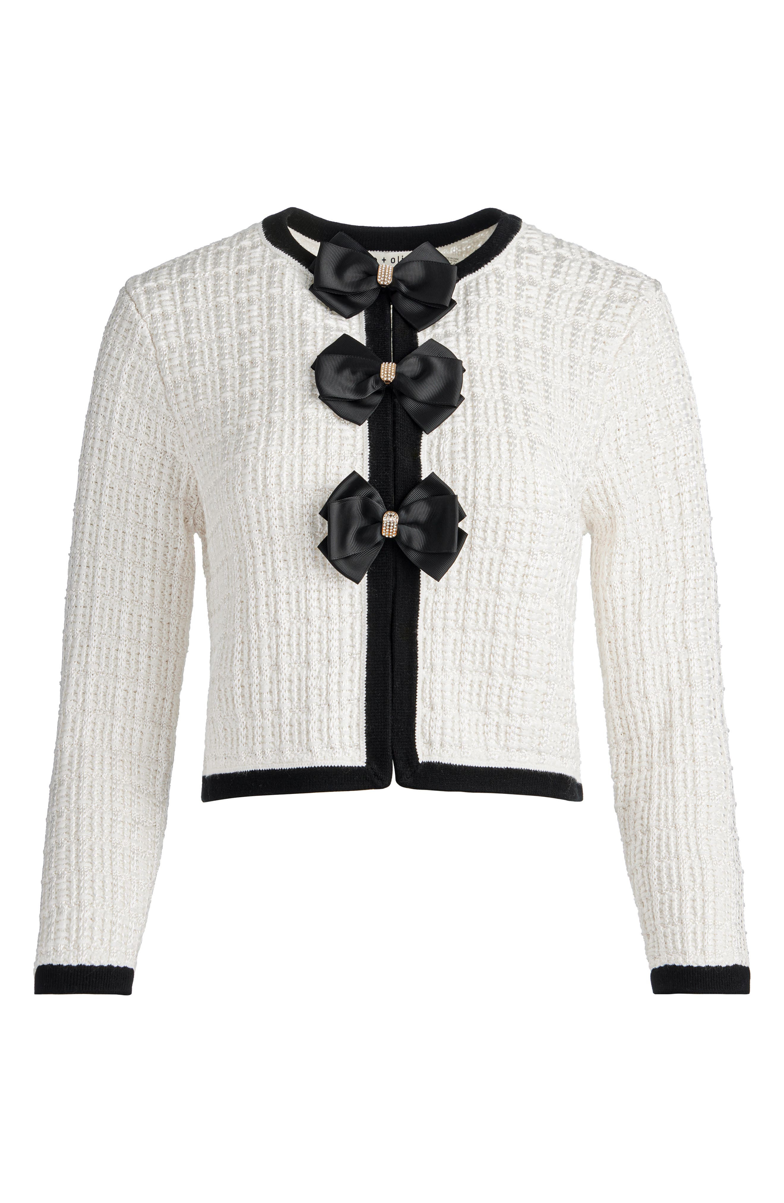 Alice + Olivia Akira Bow Cardigan in Soft White/Black at Nordstrom - 5
