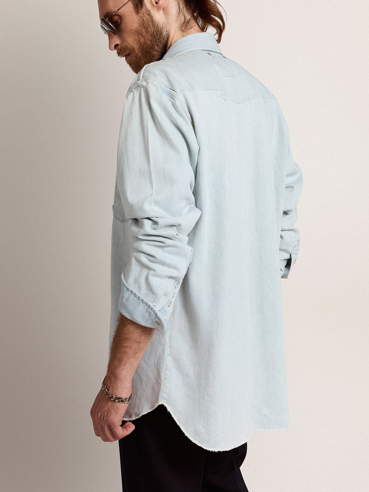 Men's bleached denim shirt with hammered studs - 4