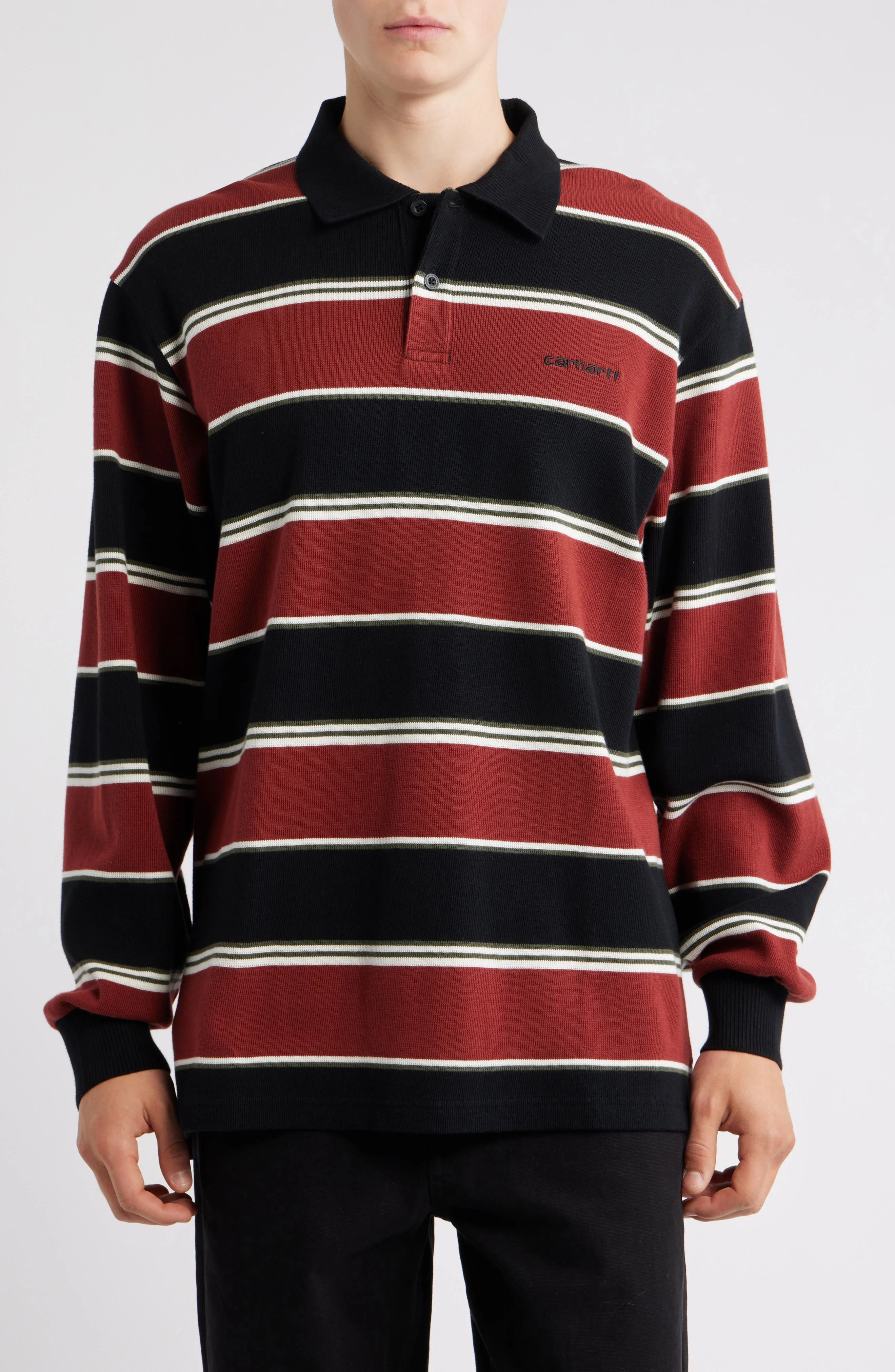 Carhartt Work In Progress Malone Long Sleeve Cotton Rubgy Shirt in Malone Stripe Dark Brick at Nords - 1
