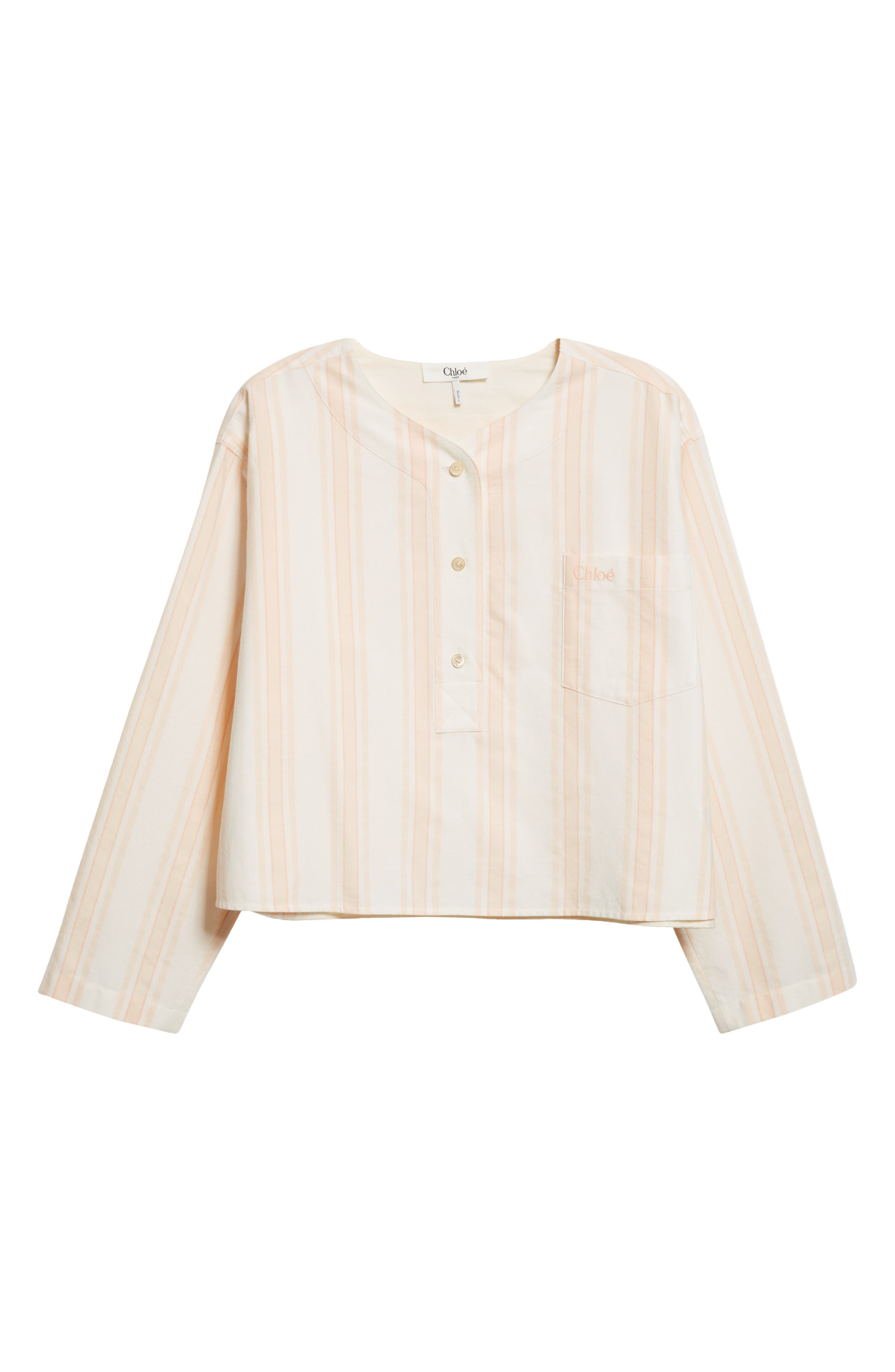 Chloé Soft Stripe Organic Cotton Crop Shirt in White Pink at Nordstrom - 6
