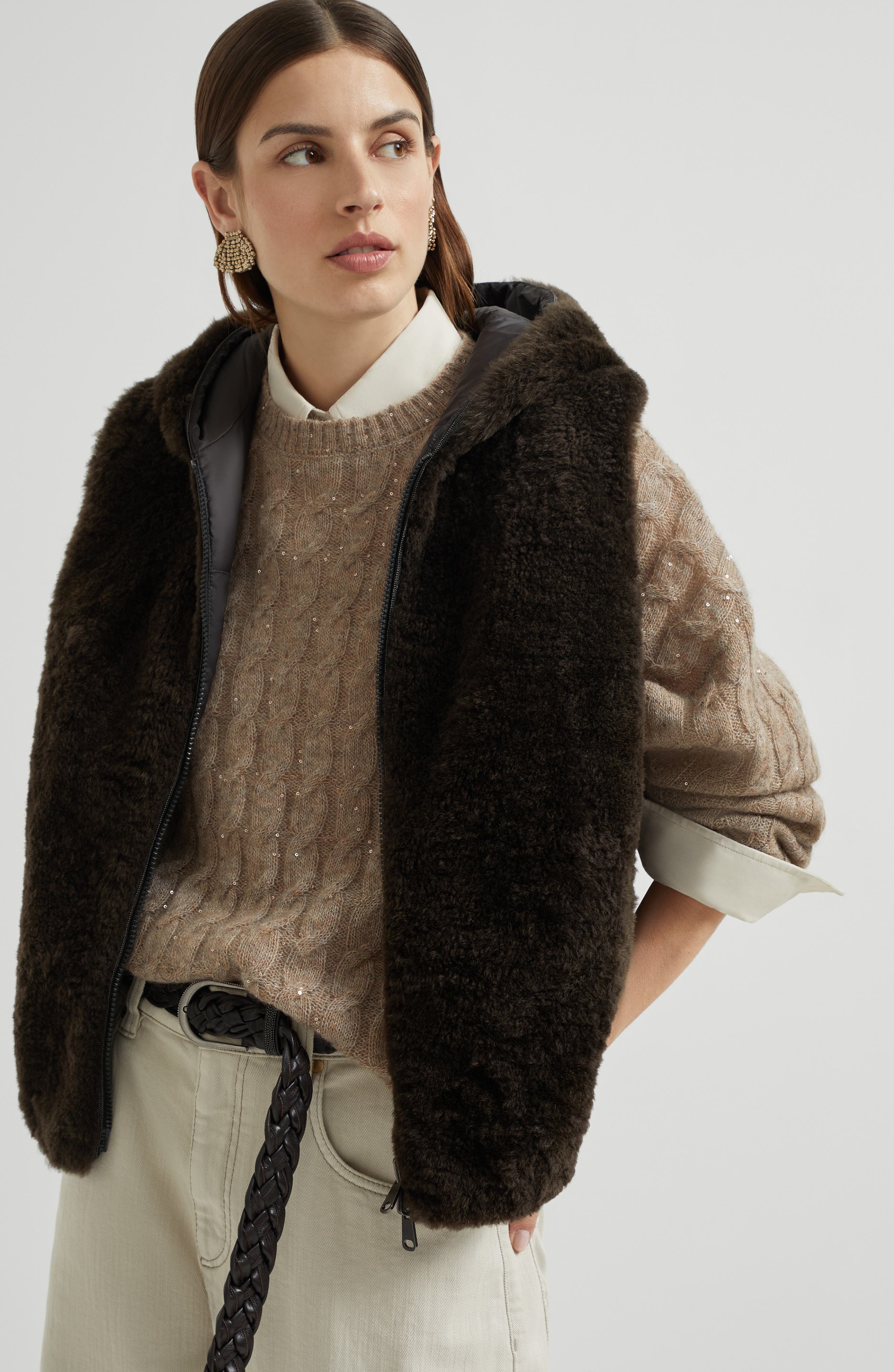 Brunello Cucinelli Hooded sweater vest in Rust Brown at Nordstrom - 5