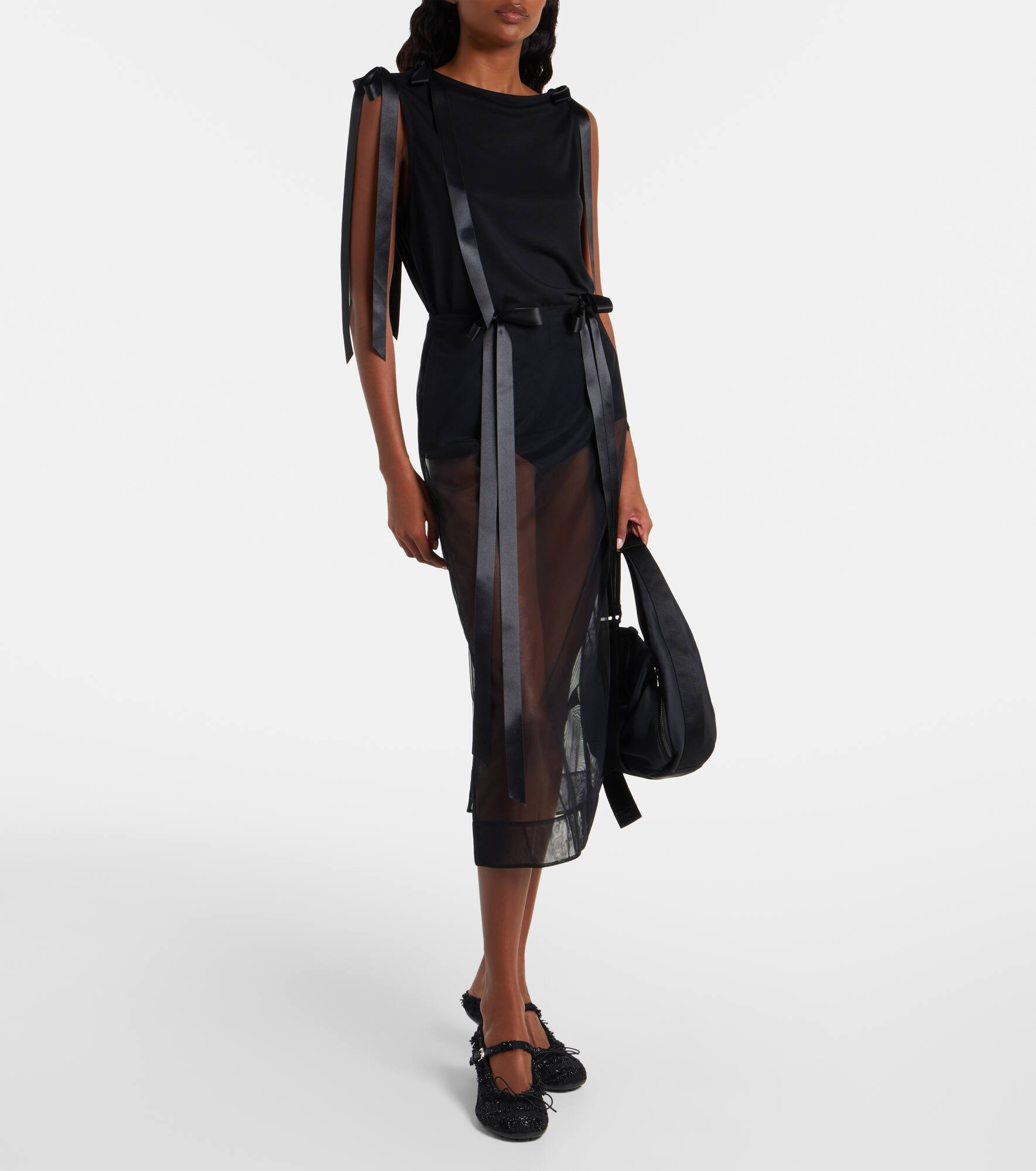 Bow-detail sheer tulle midi skirt - 2