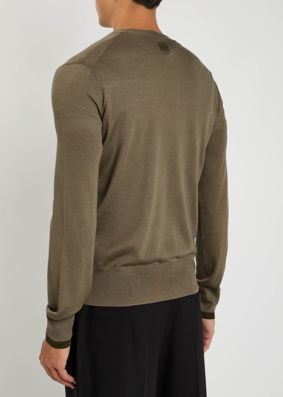 Loewe Logo-embroidered Fine-knit Wool Cardigan - 3