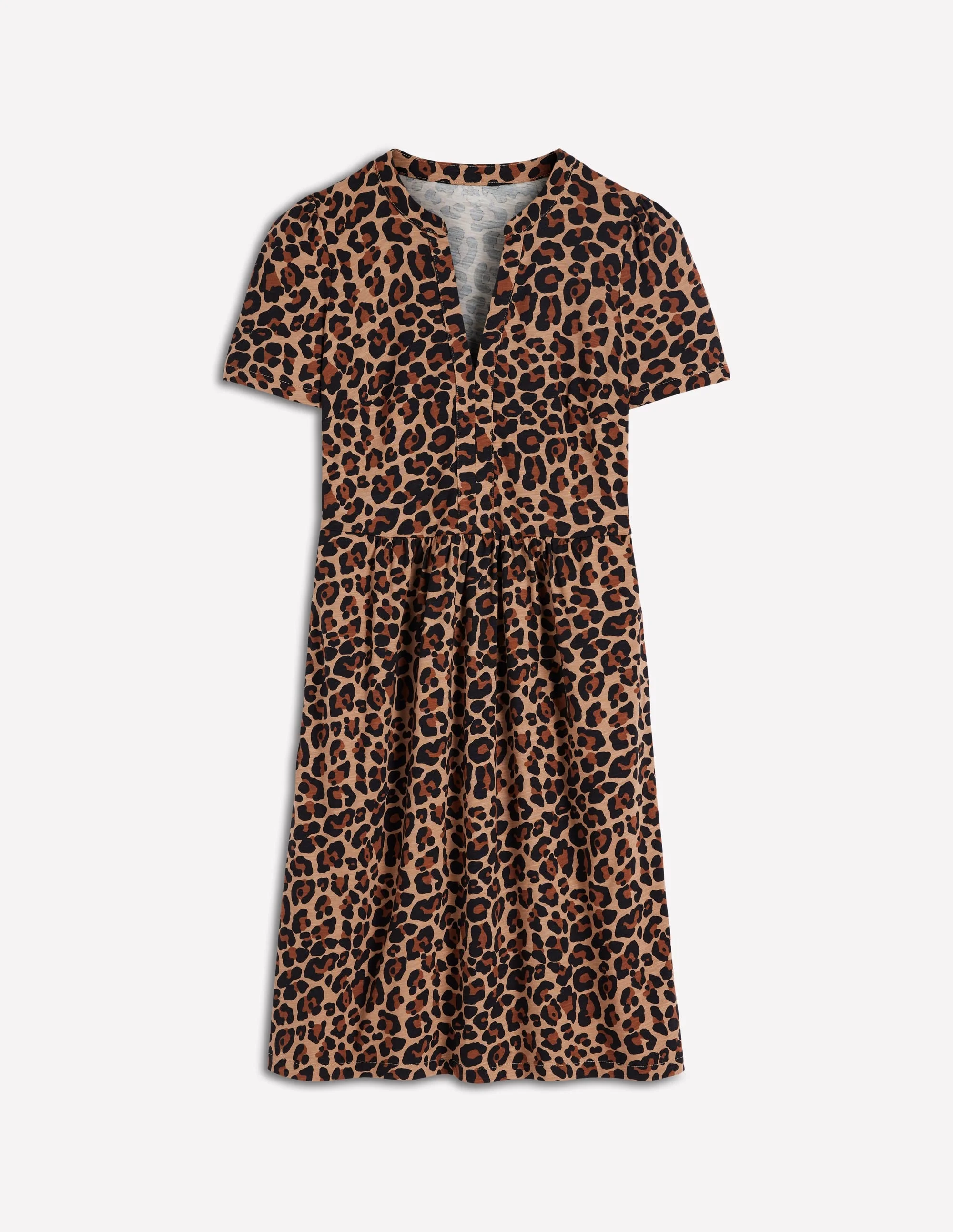 Naomi Short Jersey Dress-Camel, Cheetah Pop - 1