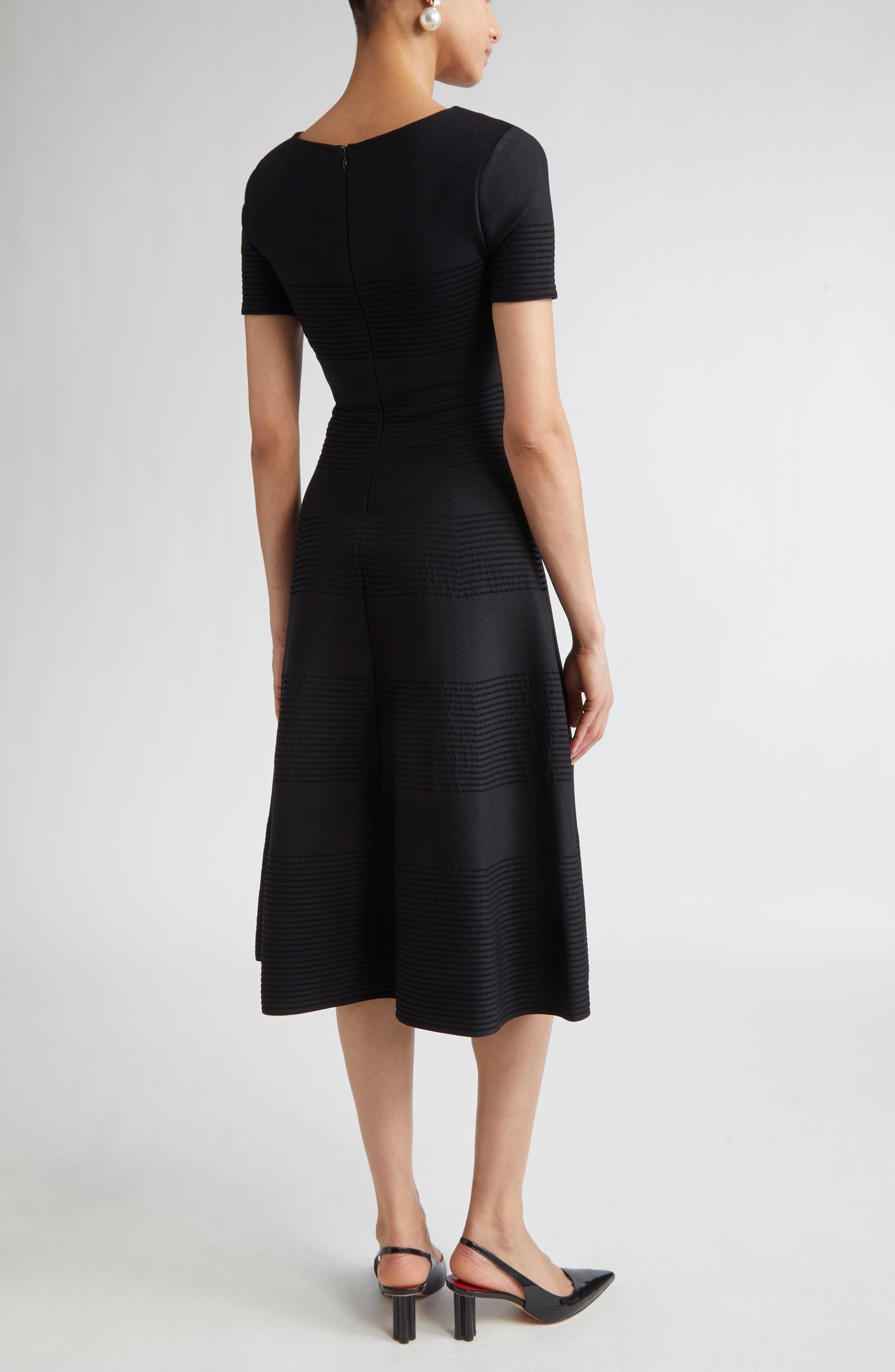 Carolina Herrera Crystal Bow Knit Fit & Flare Dress in Black at Nordstrom - 2