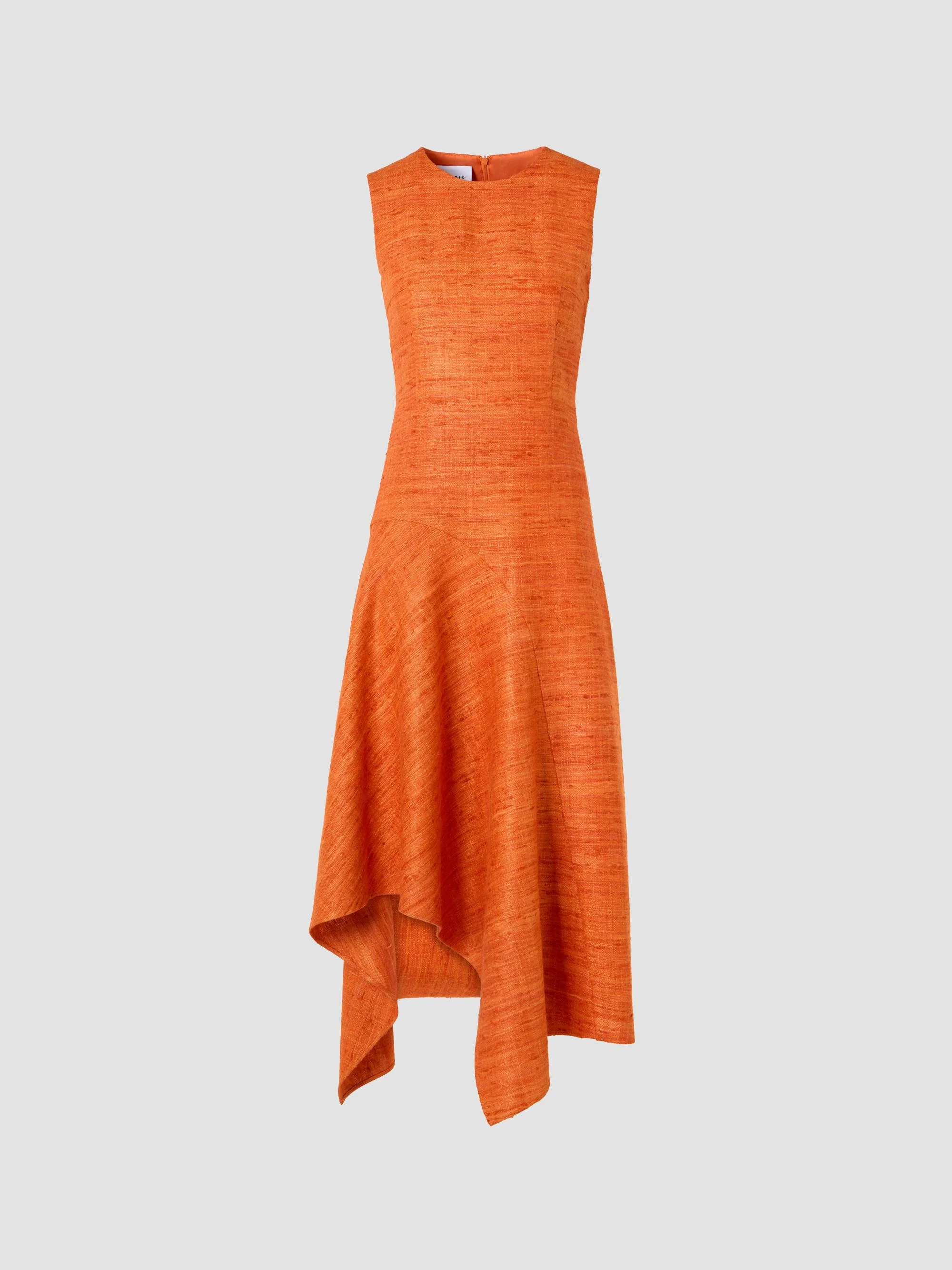 Women's Raw Silk A-Line Midi Dress - Orange - 1