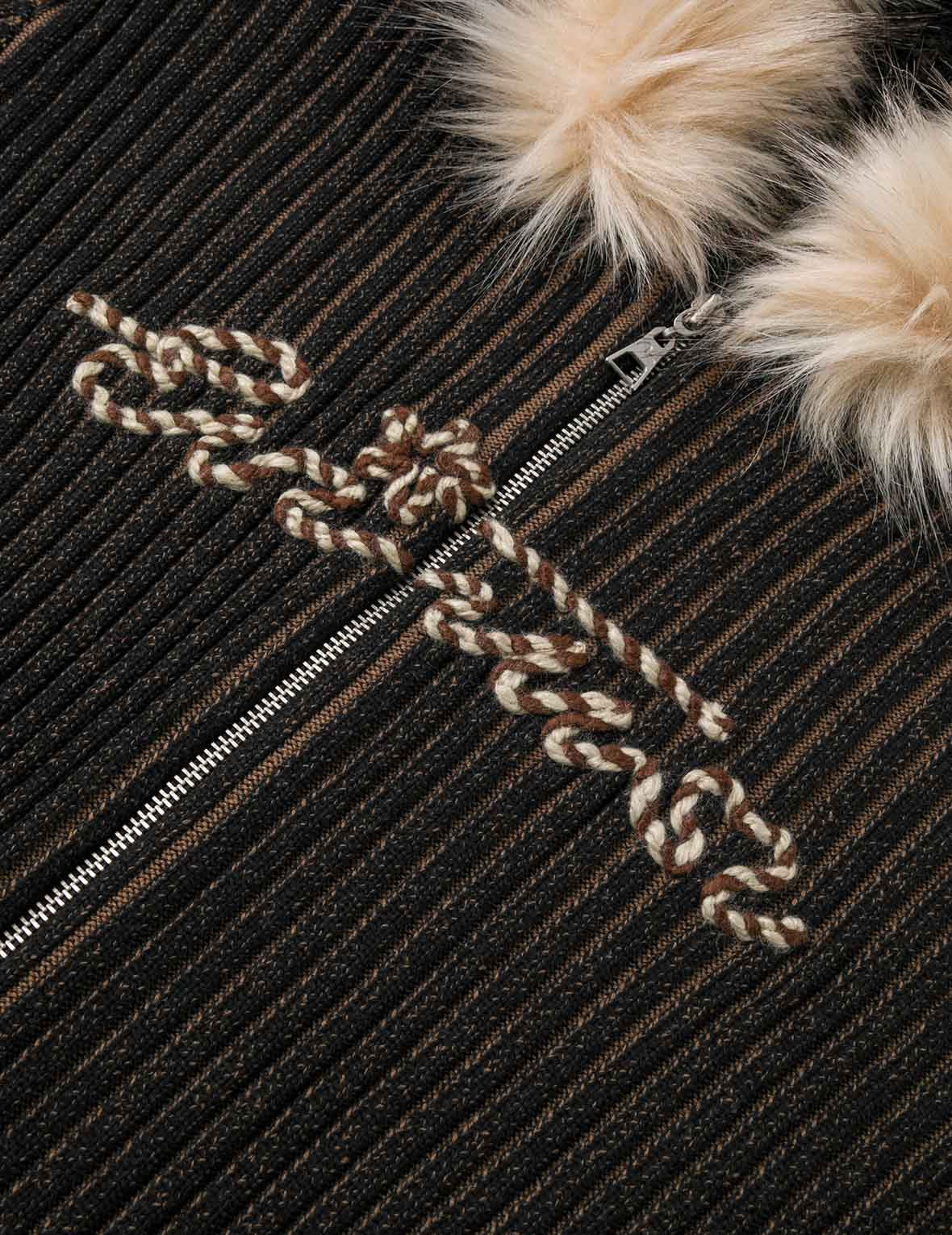Logo Rope Embroidery Regular Fit Knitted Jacket with Hooded - 5