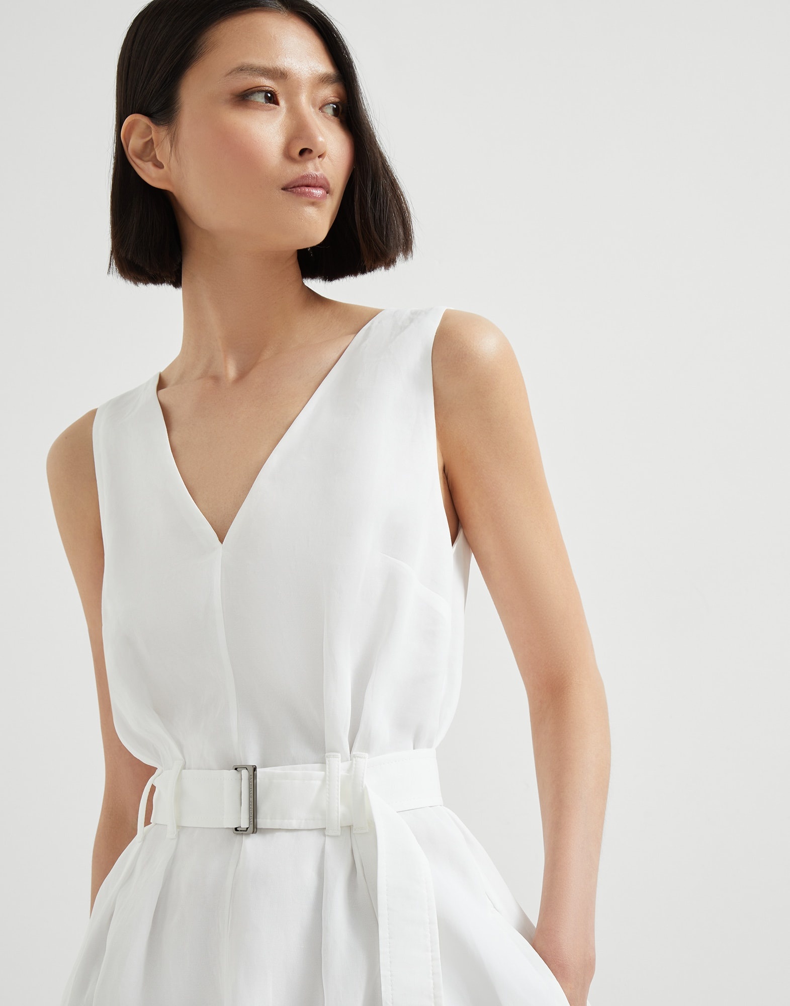 Cotton organza mini dress with belt - 3