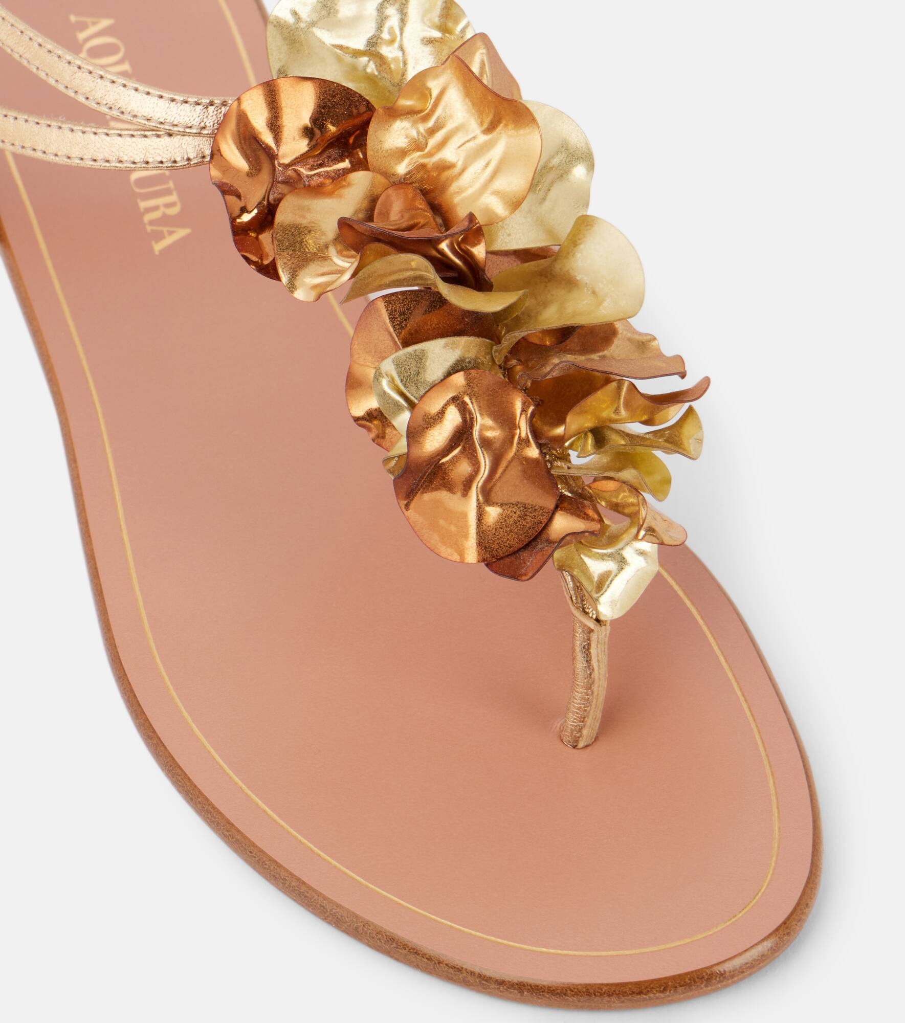 Appliqué metallic leather sandals - 5