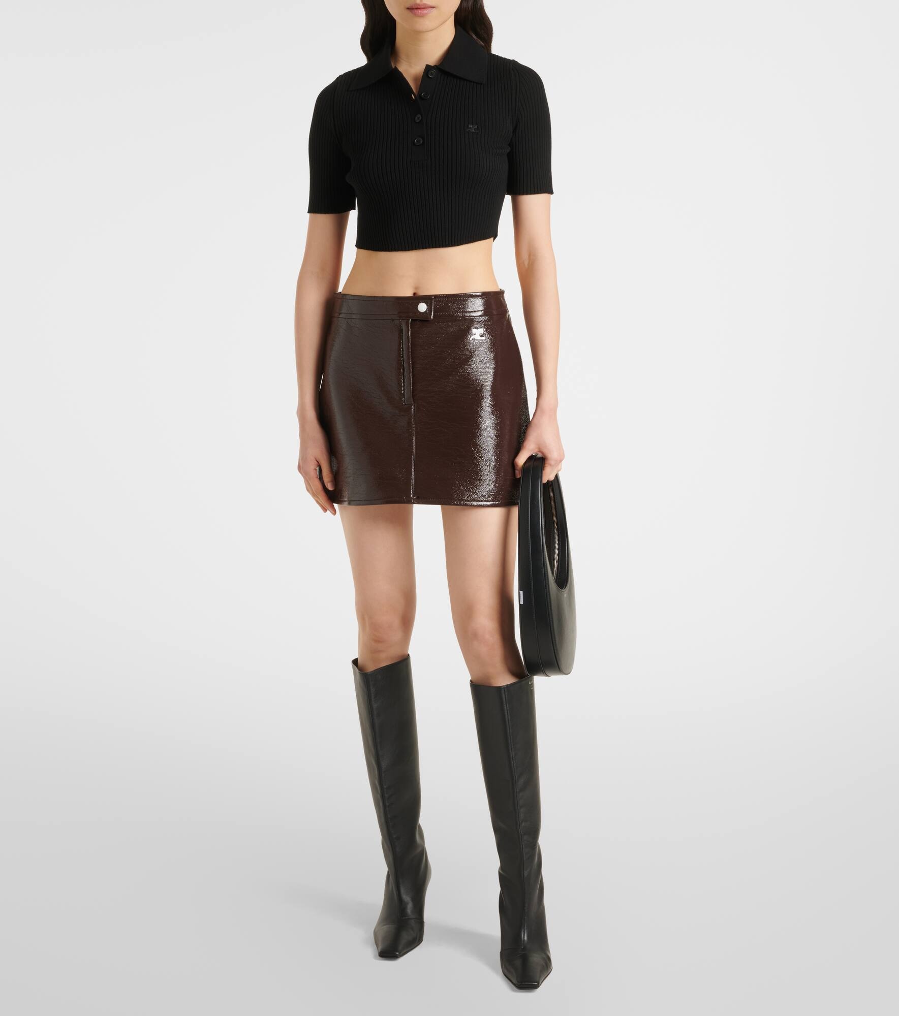 Ribbed-knit cropped polo shirt - 2