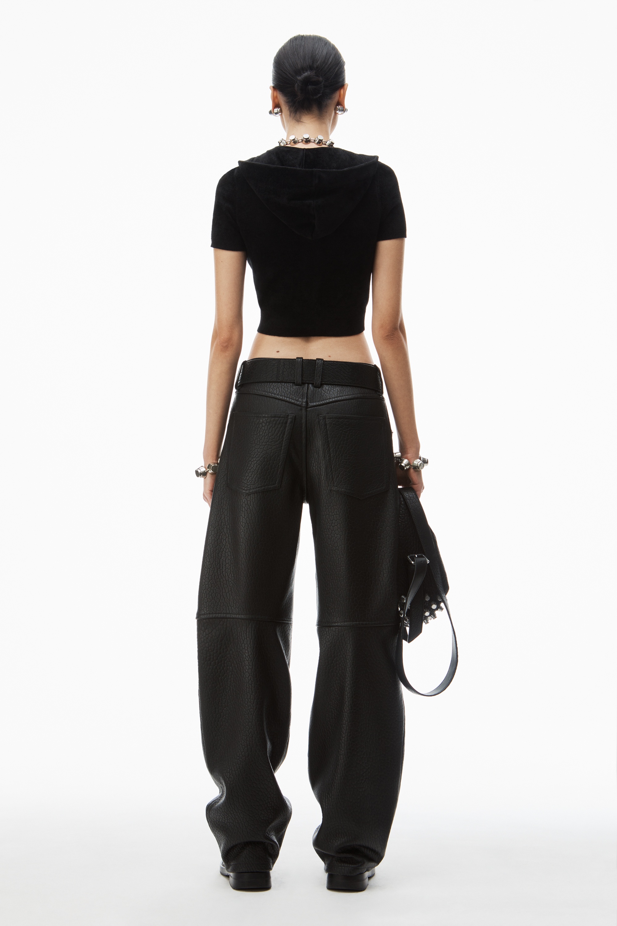 cropped zip-up hoodie in chenille - 4