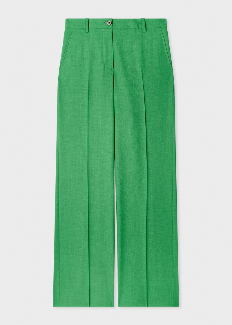 Women's Green Wool-Blend Wide-Leg Trousers 1