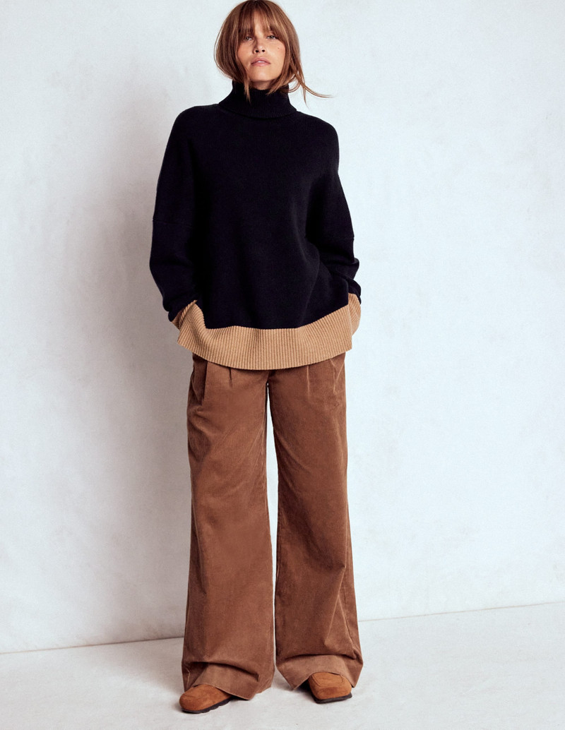 Polly Merino Roll Neck Sweater-Navy, Warm Taupe Colour Block 5