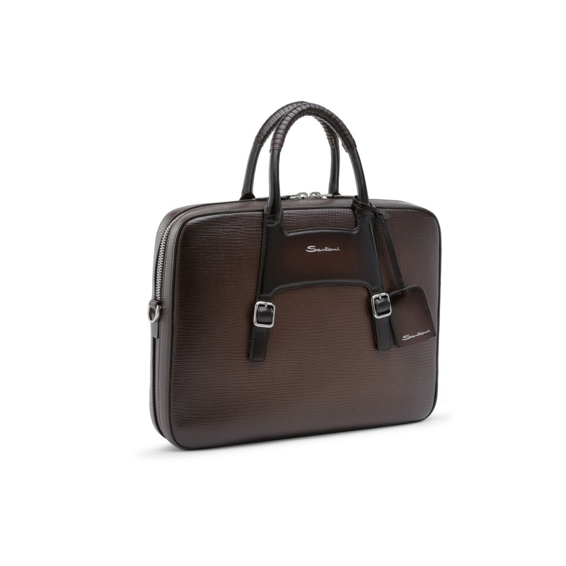 Brown embossed leather briefcase 6