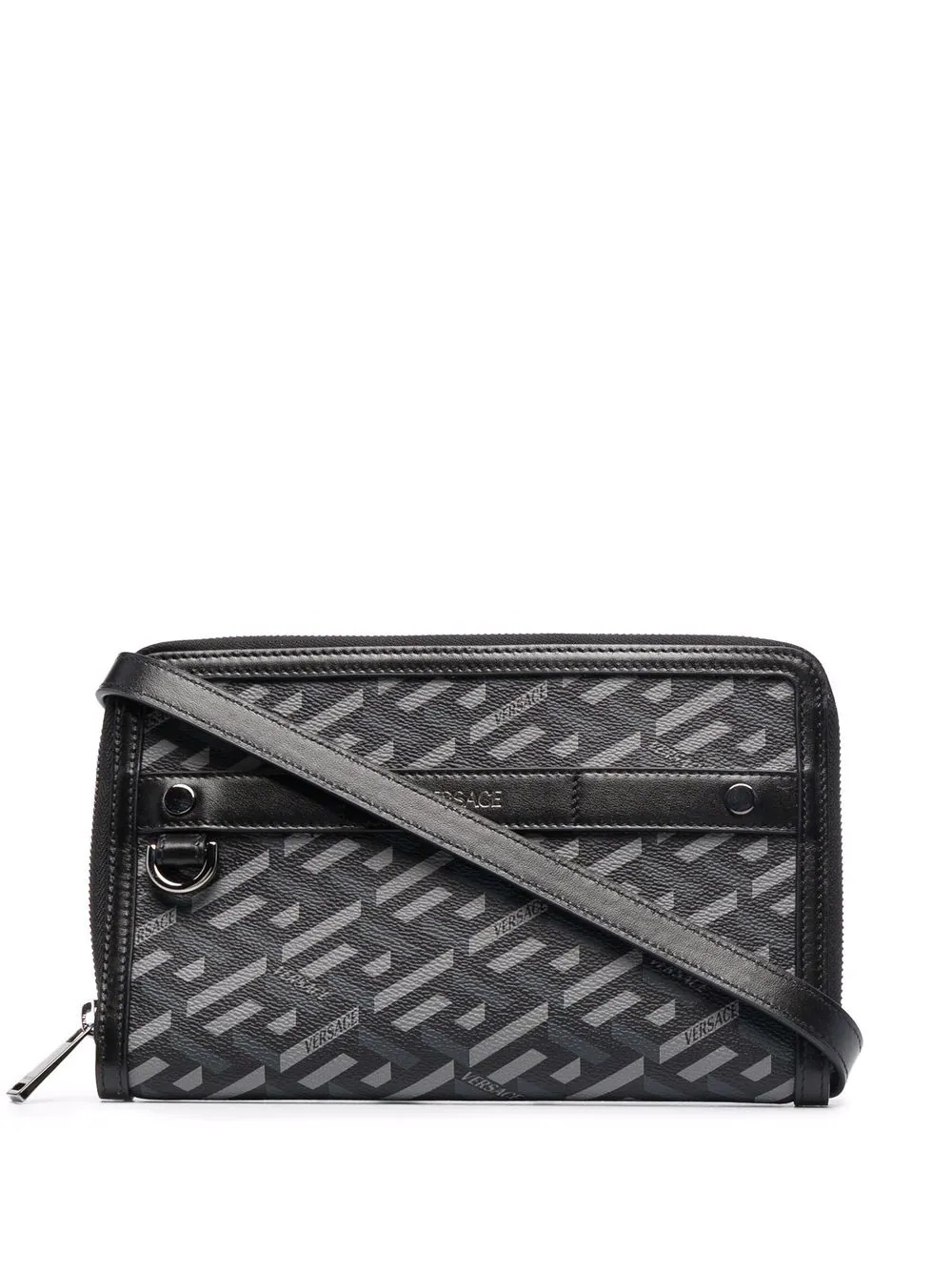 Greca logo-print leather clutch bag - 1