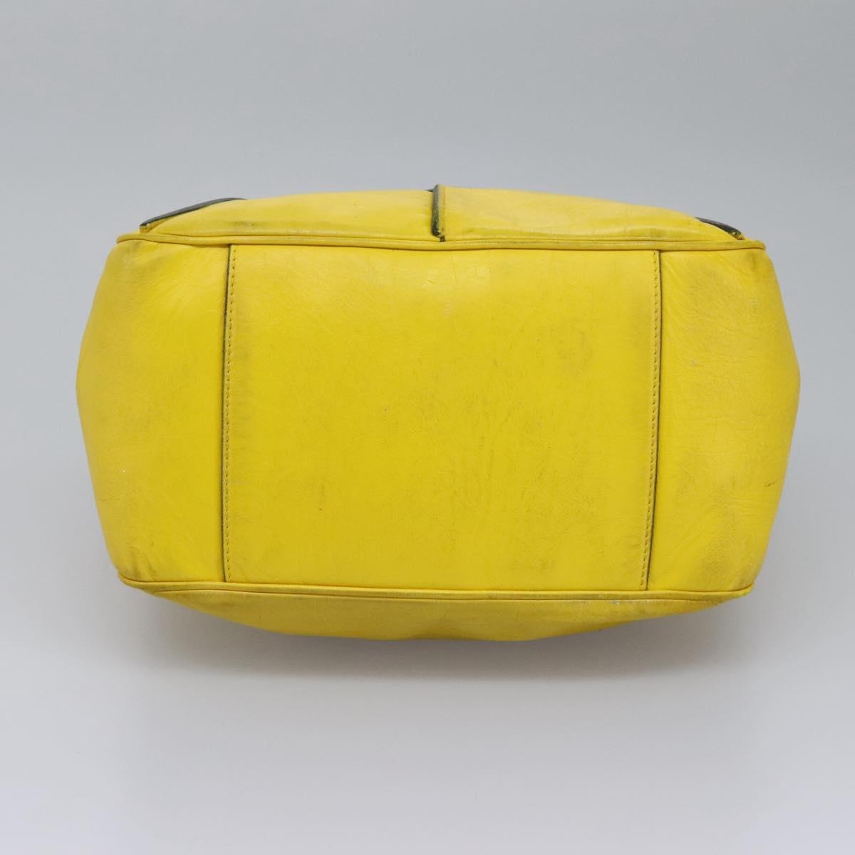 CELINE Hand Bag Leather Yellow Brown Silver - 5