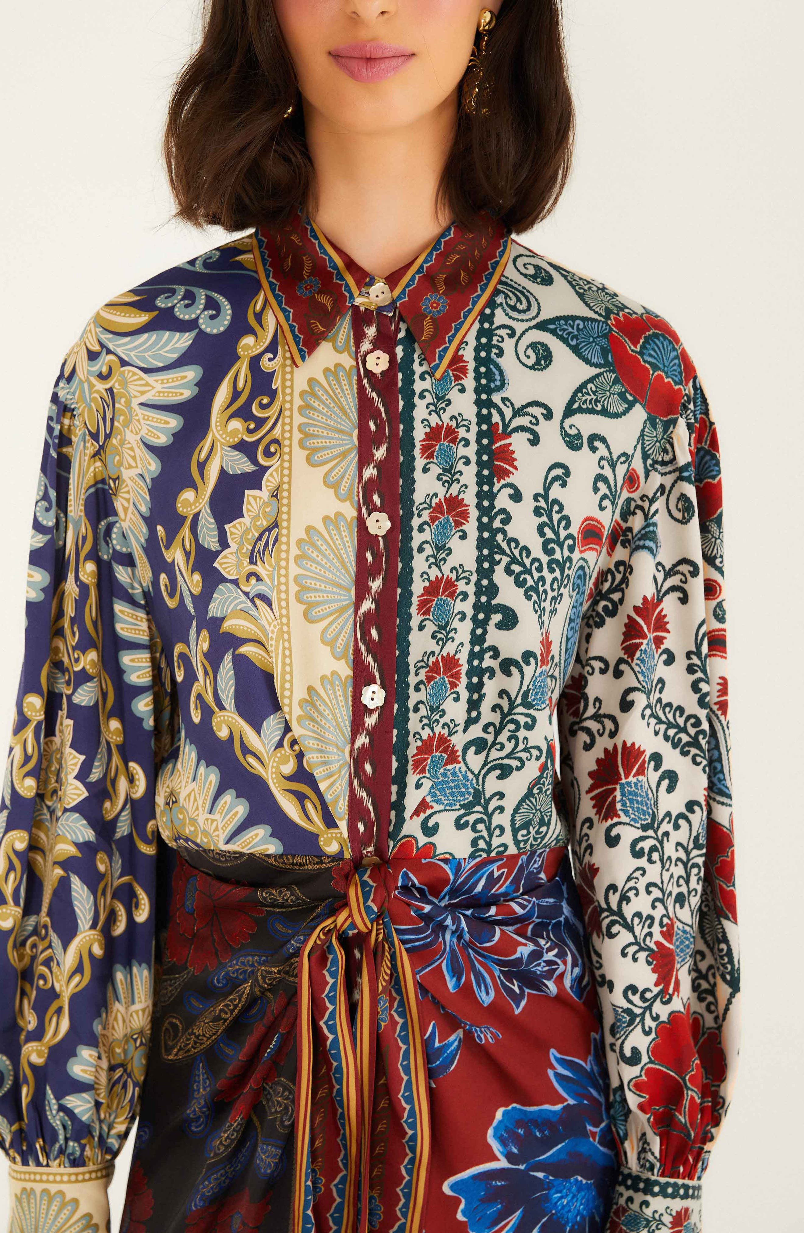 FARM Rio Navy Winter Mix Long Sleeve Midi Shirtdress in Multi at Nordstrom - 3