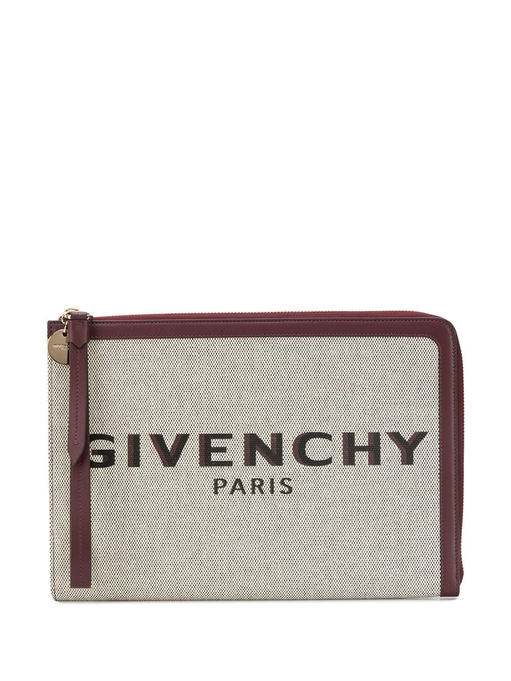 logo print zipped clutch - 1