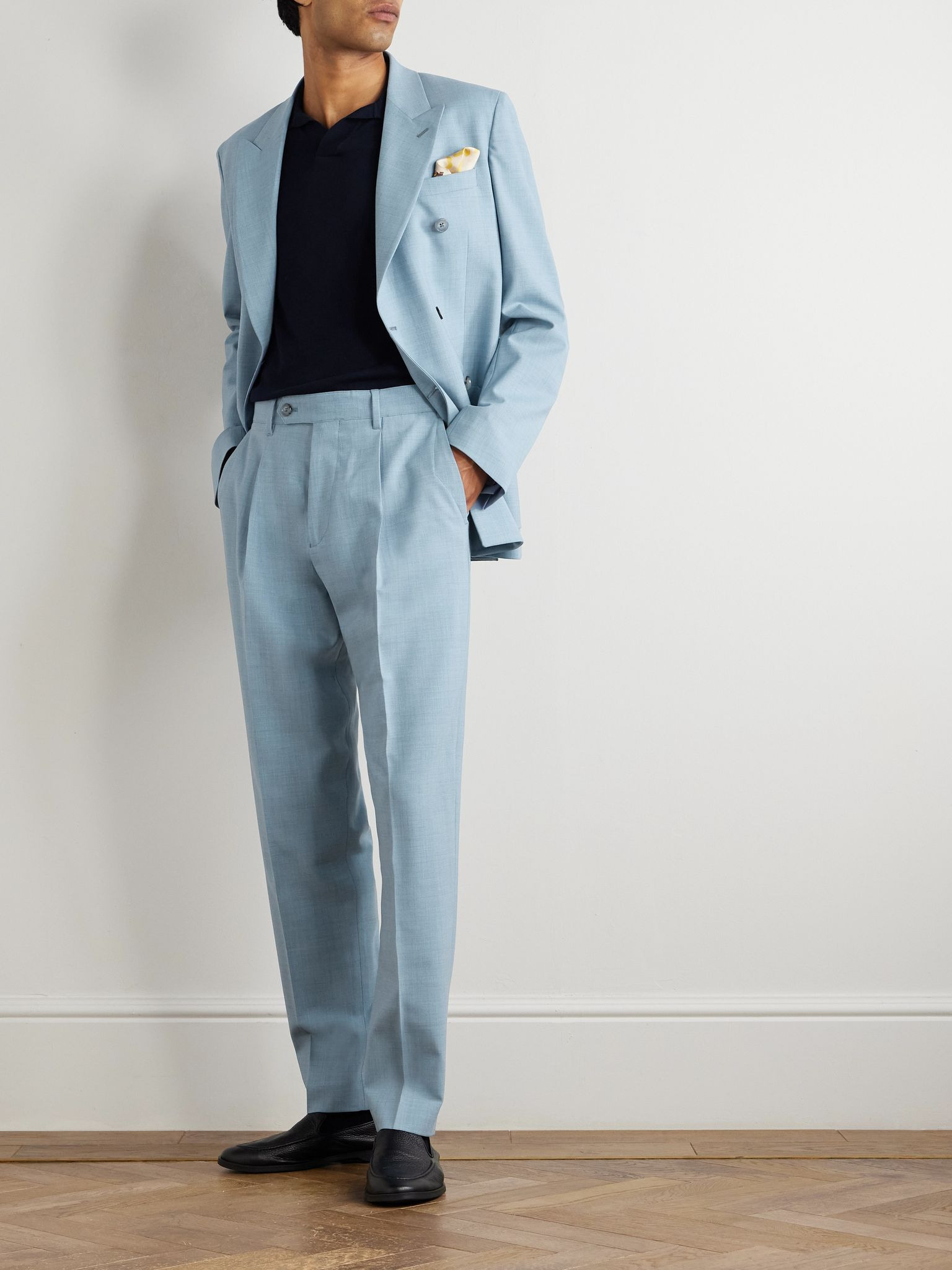 Tapered Pleated Stretch-Wool Suit Trousers Blue - 2