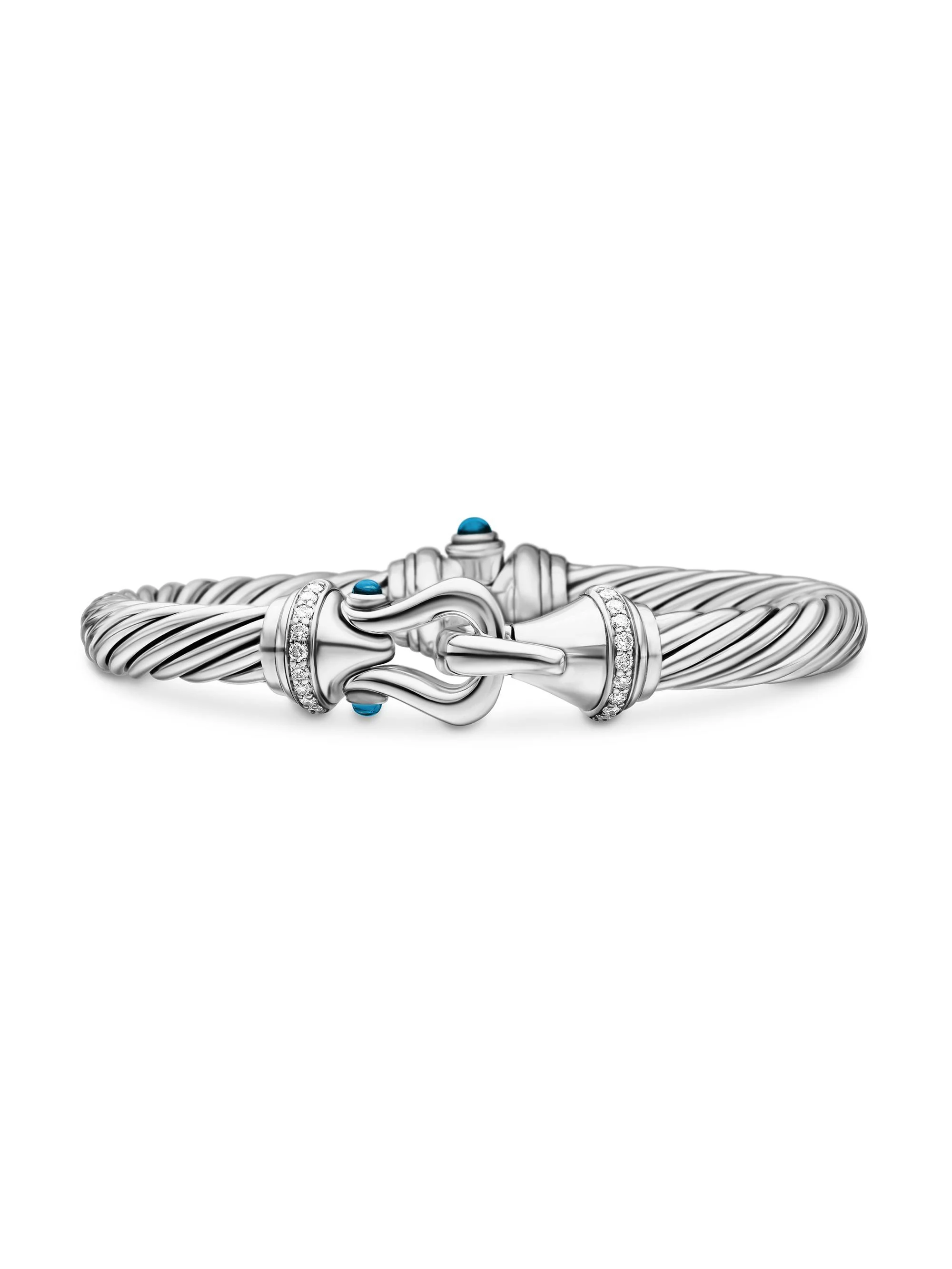 Women's Cable Buckle Sterling Silver, Diamond & Hampton Blue Topaz Bracelet - Hampton Blue Topaz - 1