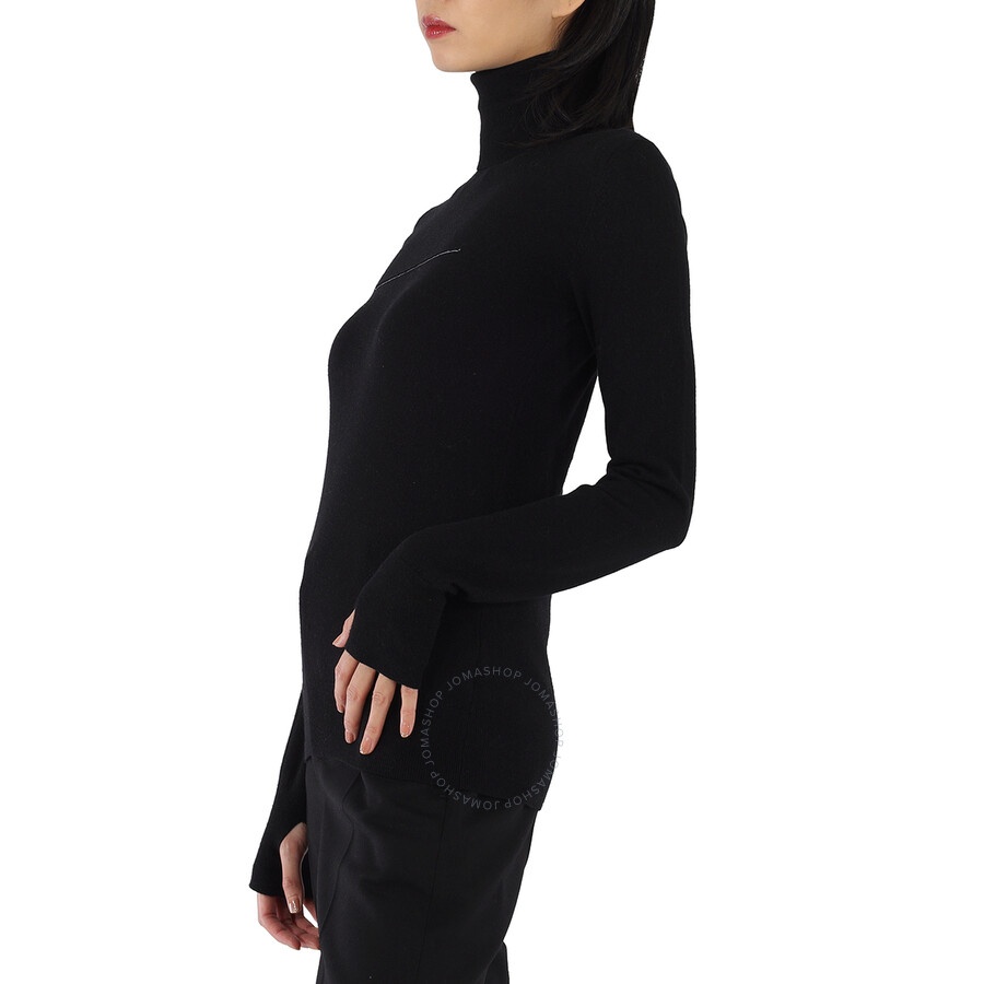 MM6 Maison Margiela Ladies Black Rip Detail Turtleneck Sweater - 3