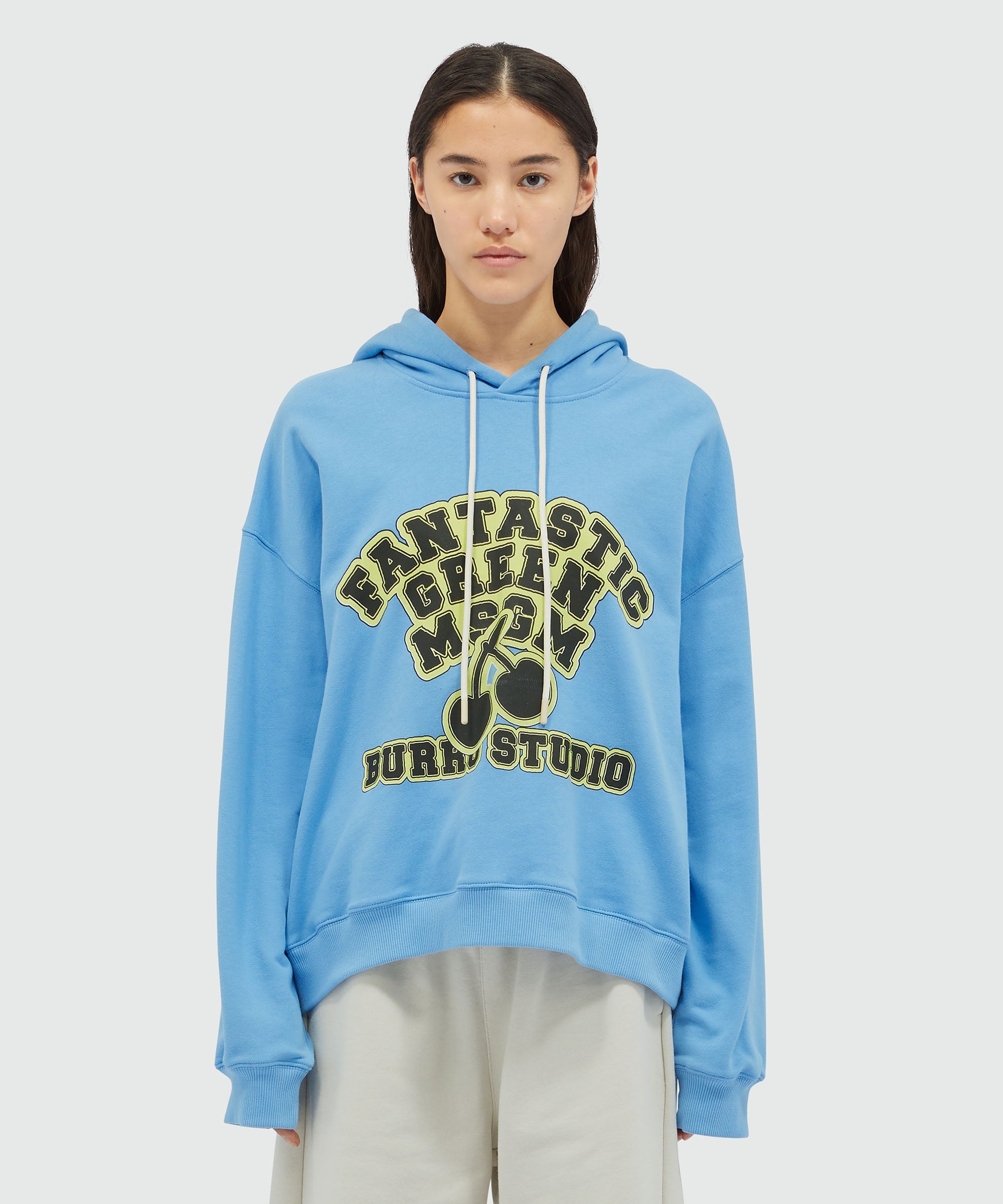 Organic cotton "Fantastic Green Burro Studio" light blue hooded-sweatshirt - 2