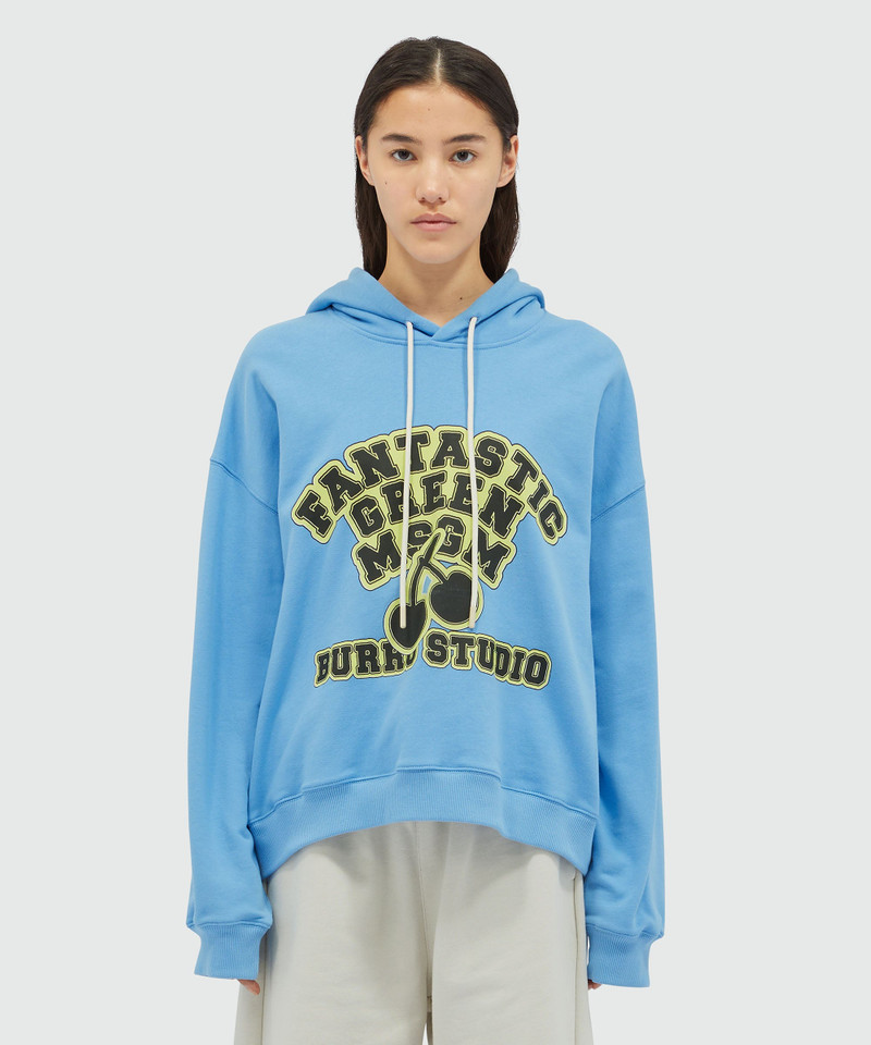 MSGM Organic cotton "Fantastic Green Burro Studio" light blue hooded-sweatshirt outlook
