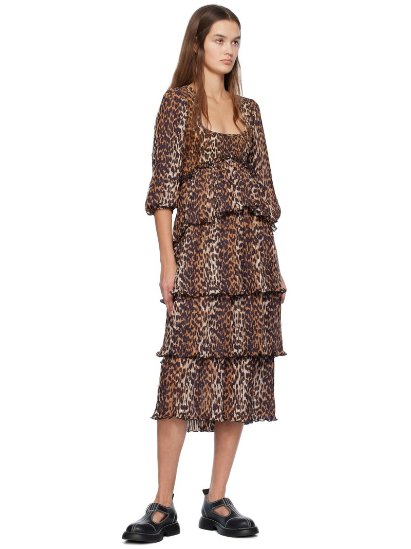 GANNI Brown Printed Midi Dress outlook