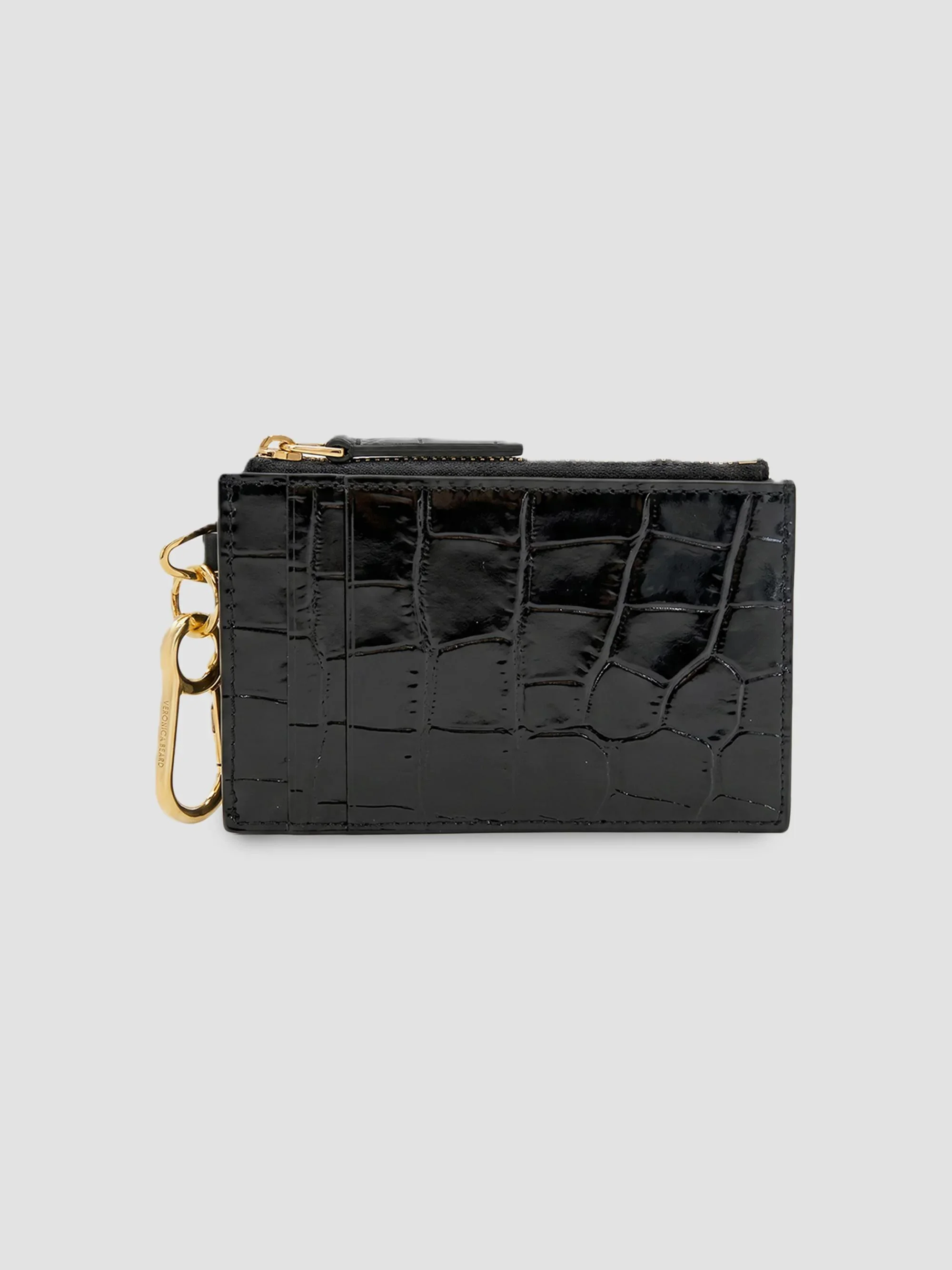 Women's Croc-Embossed Leather Card Holder - Black - 1